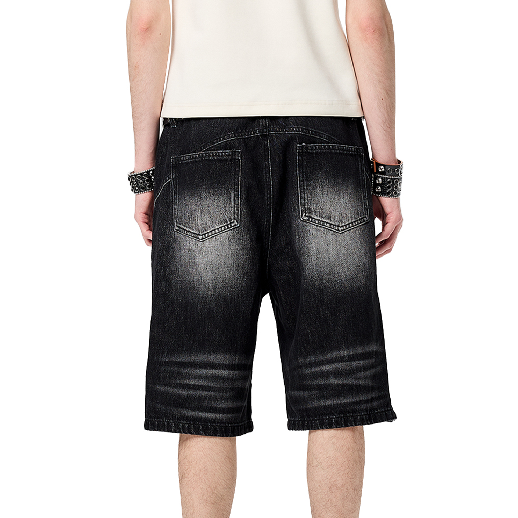 CYCYCY Retro Washed Paneled Denim Shorts