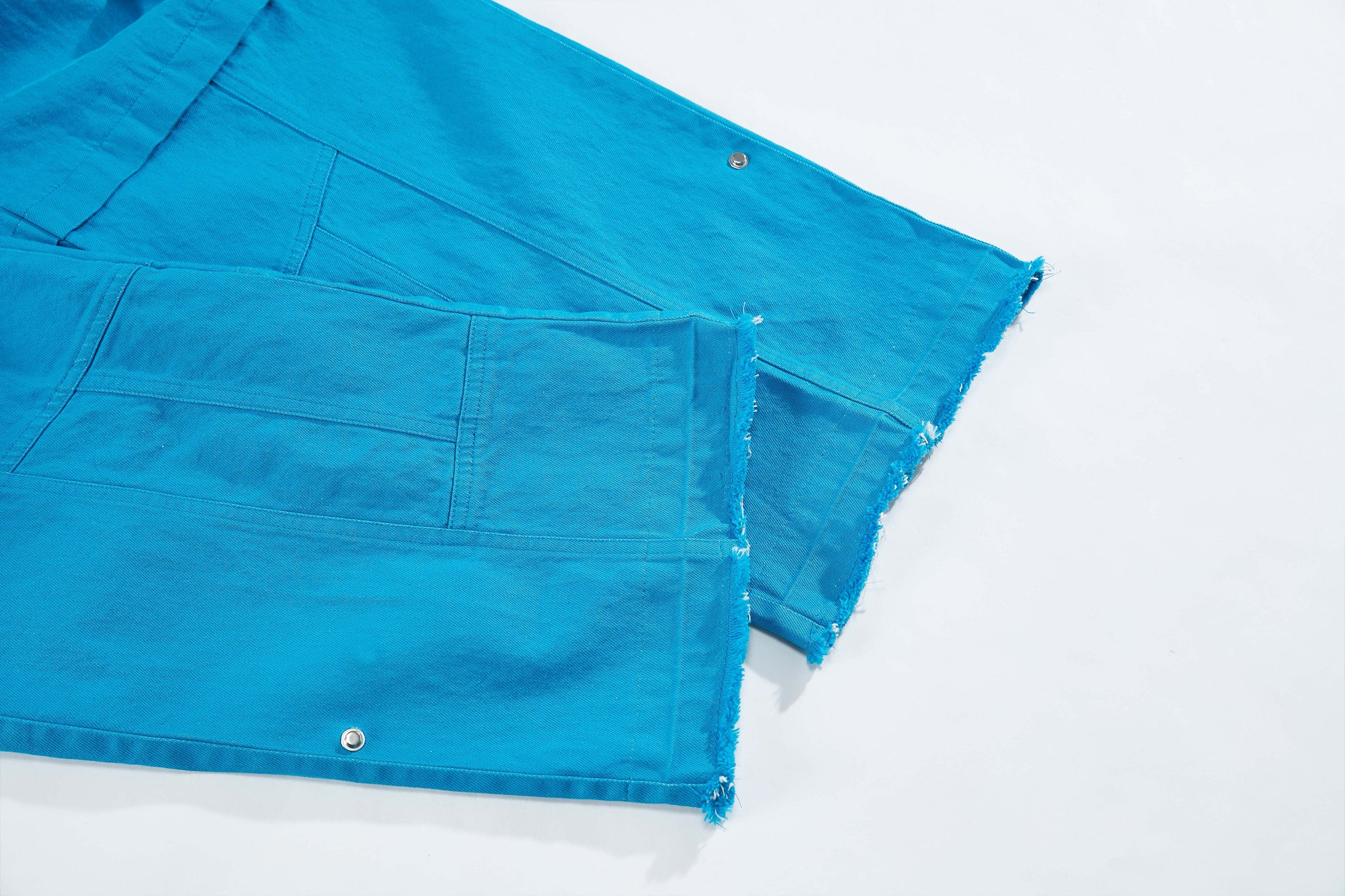 VANN VALRENCE Distressed Utility Frayed-Hem Denim Cargo Pants