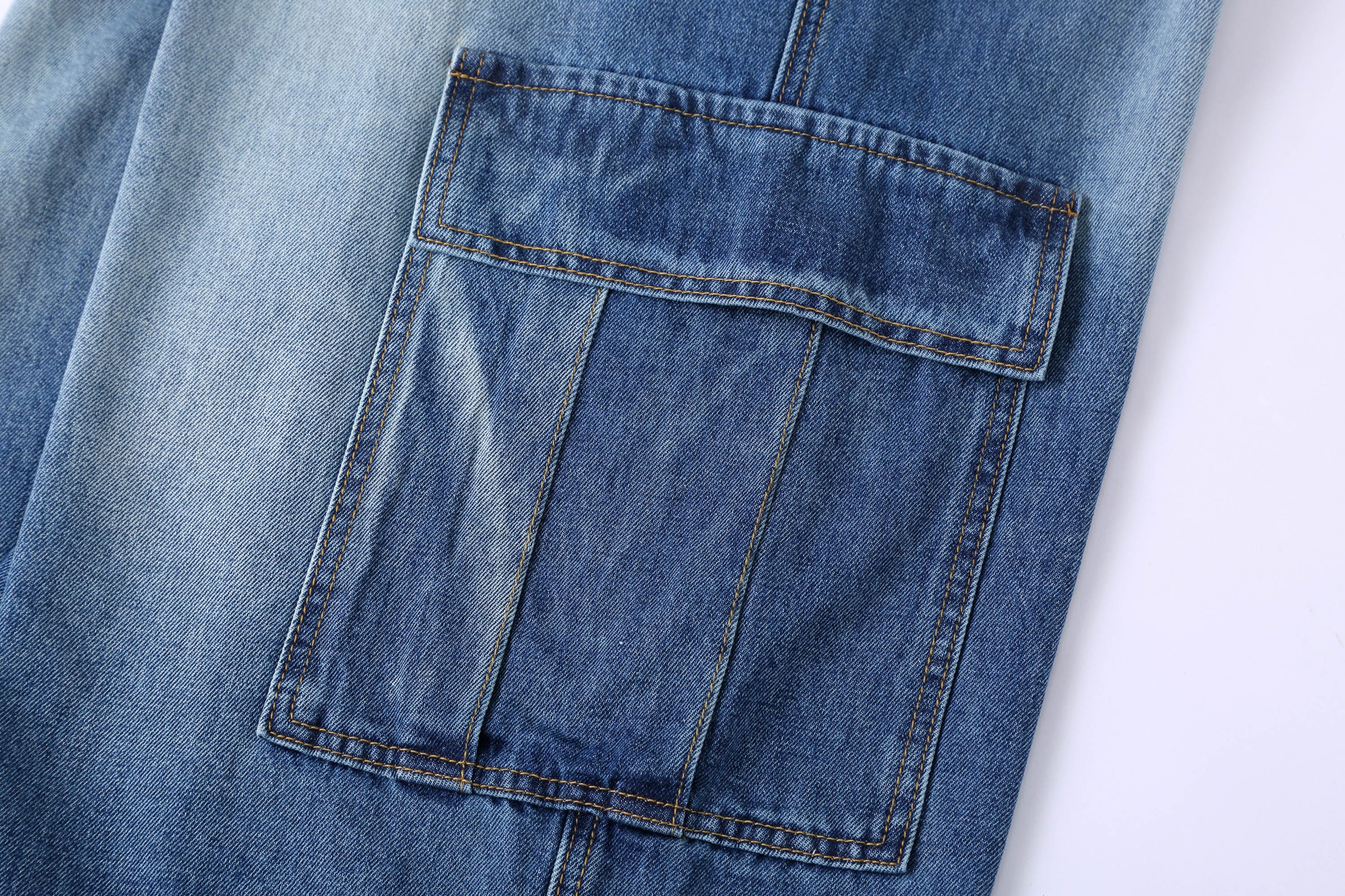 CLP Retro Multi-Pocket Knee-Length Denim Shorts, premium urban and streetwear designers apparel on PROJECTISR.com, CLP