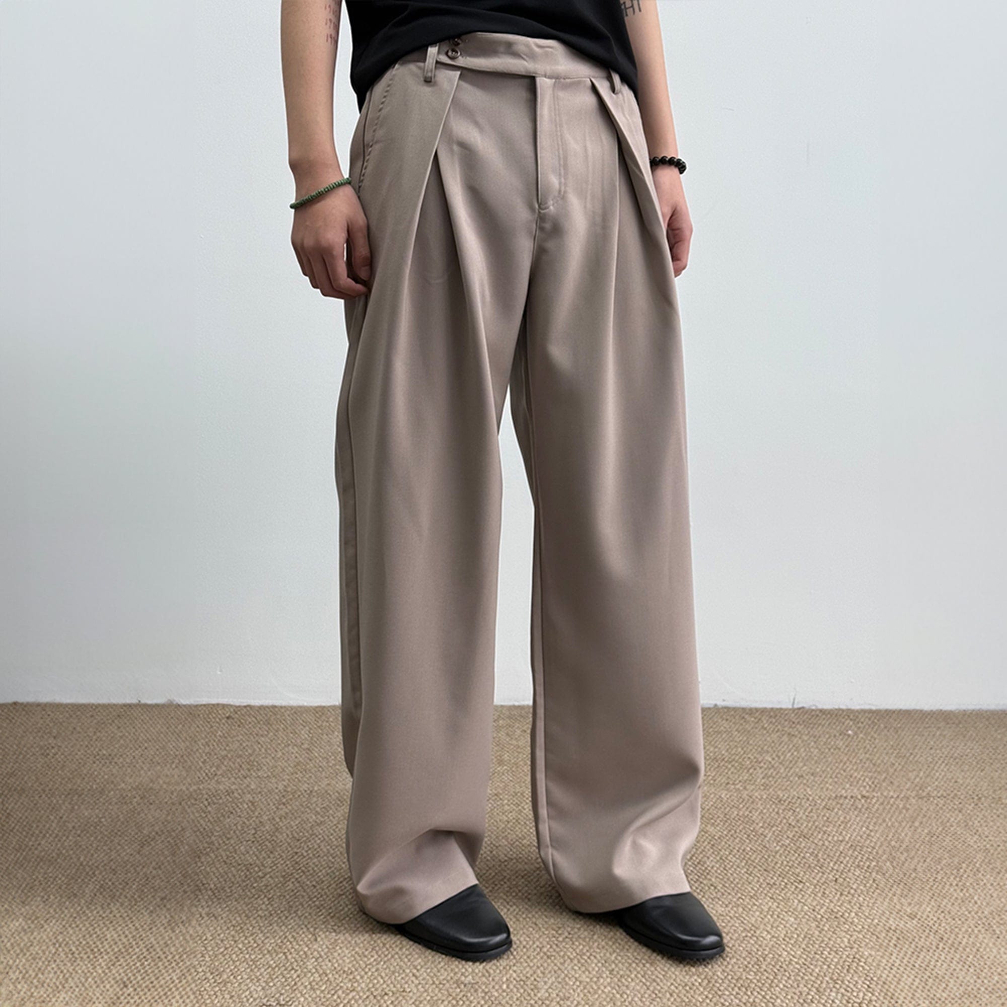 KREATE Inverted Pleats Asymmetric Waist Wide-Leg Trousers, premium urban and streetwear designers apparel on PROJECTISR.com, KREATE