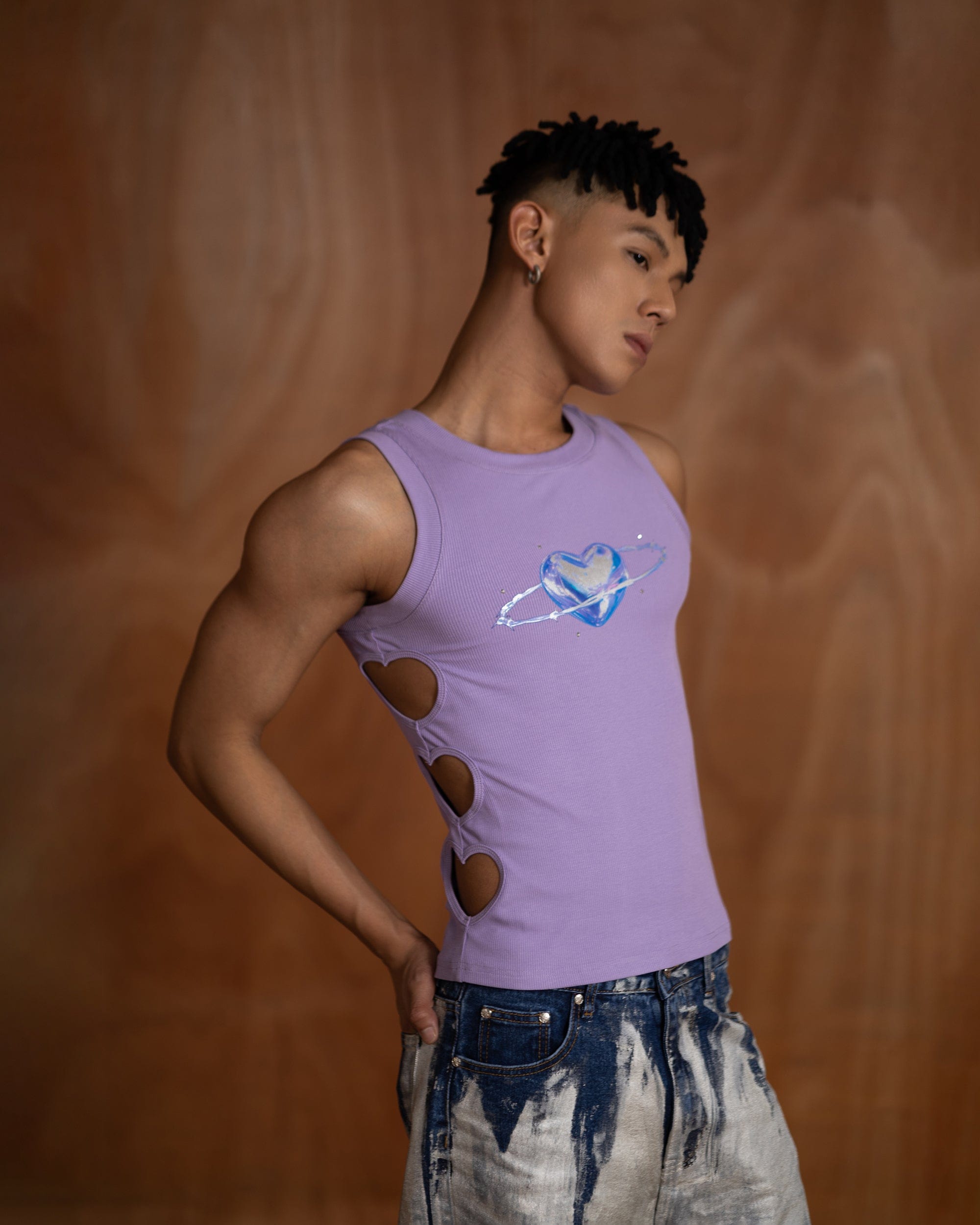 CLP Metallic Heart Slim Hollowed Tank Top Purple, premium urban and streetwear designers apparel on PROJECTISR.com, CLP