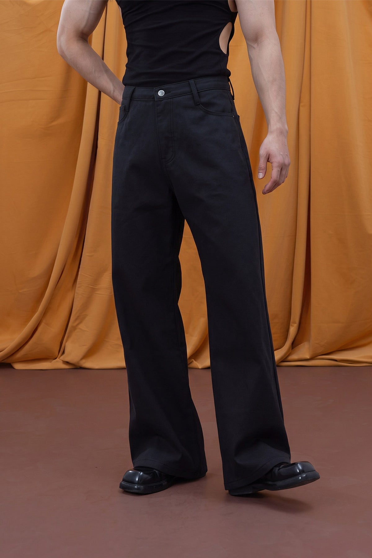 CLP Relaxed Wide-Leg Trousers — half body · Black
