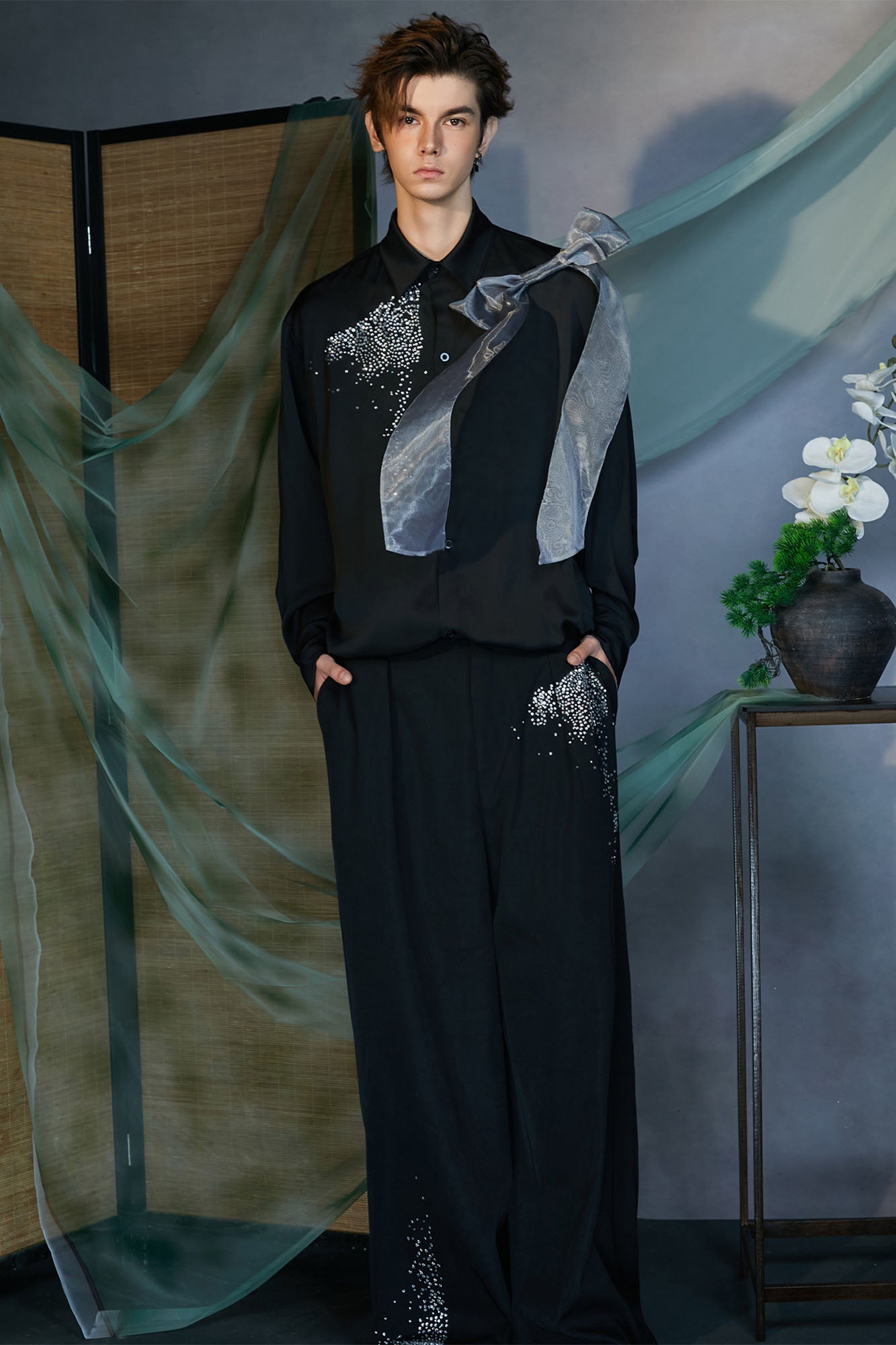 JIECHI Diamond Wide-Leg Pants