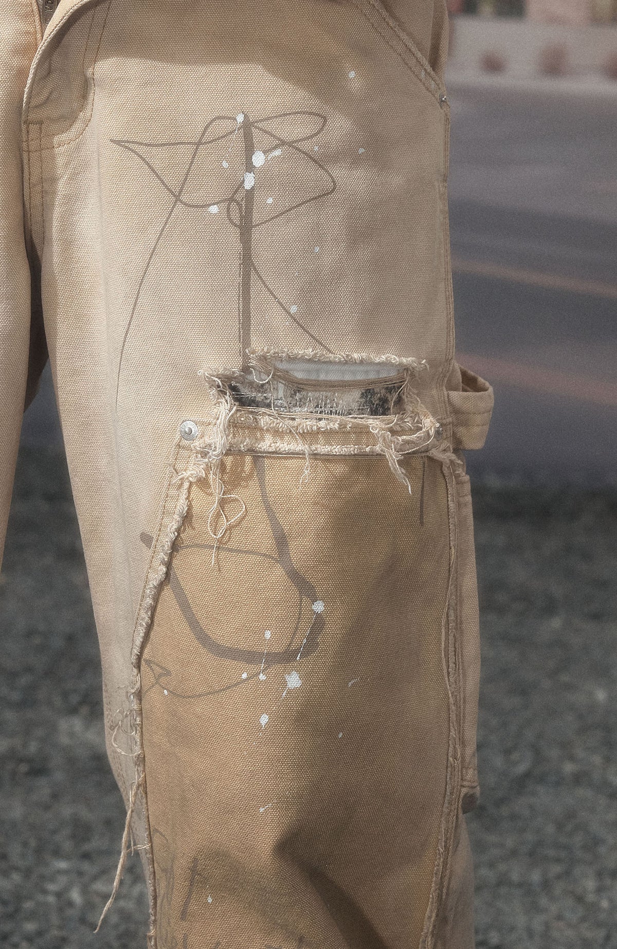 KLICK CLAK Washed Distressed Graffiti Raw Wood Jeans