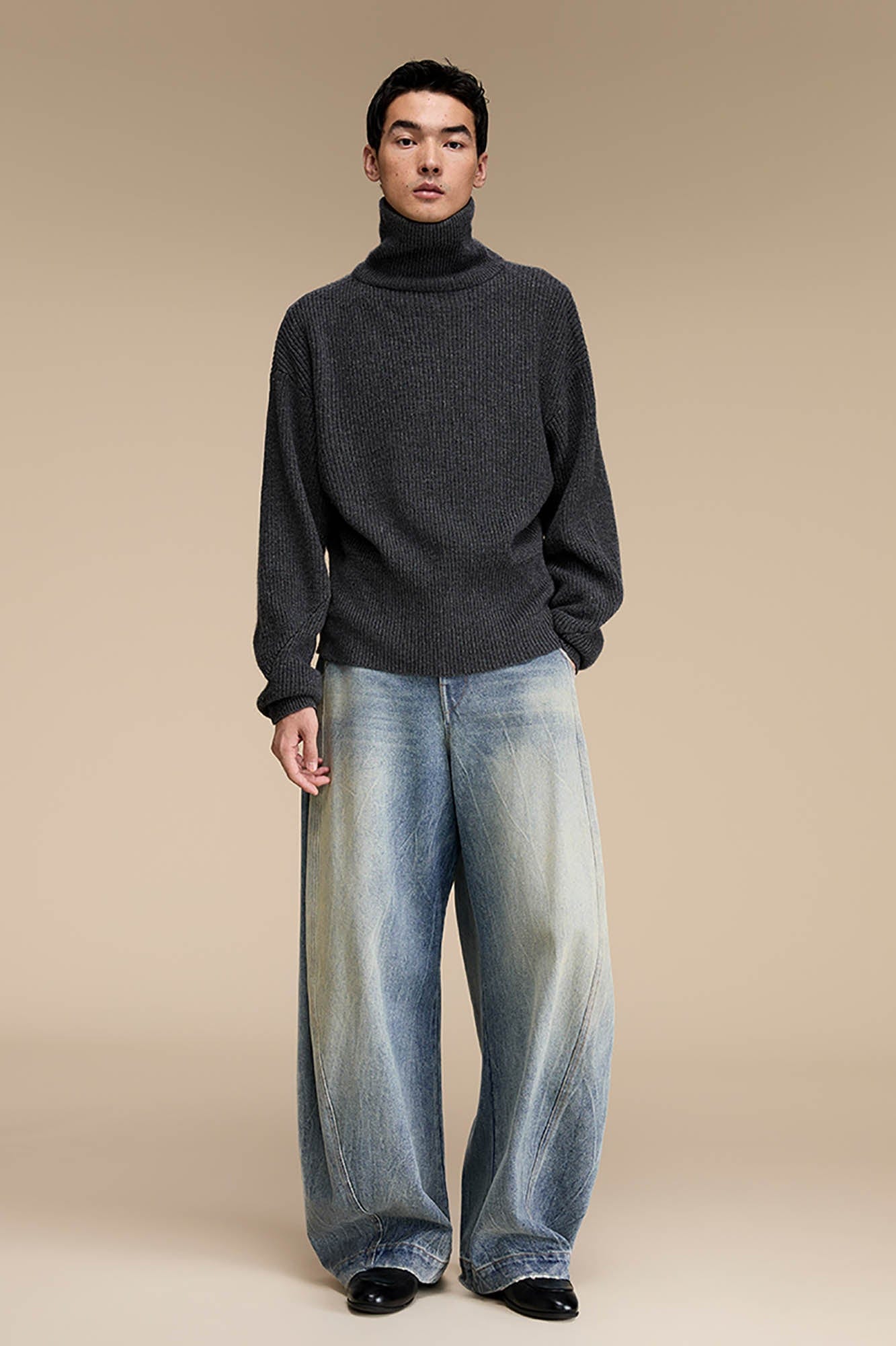 OPICLOTH Distressed Spliced Barrel-Leg Jeans, premium urban and streetwear designers apparel on PROJECTISR.com, OPICLOTH