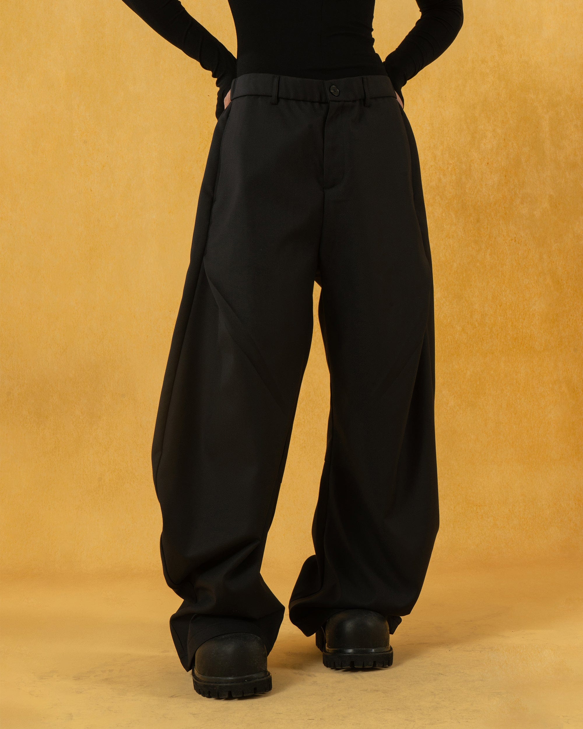 CLP Curved Crinkled Floor-Length Trousers, premium urban and streetwear designers apparel on PROJECTISR.com, CLP