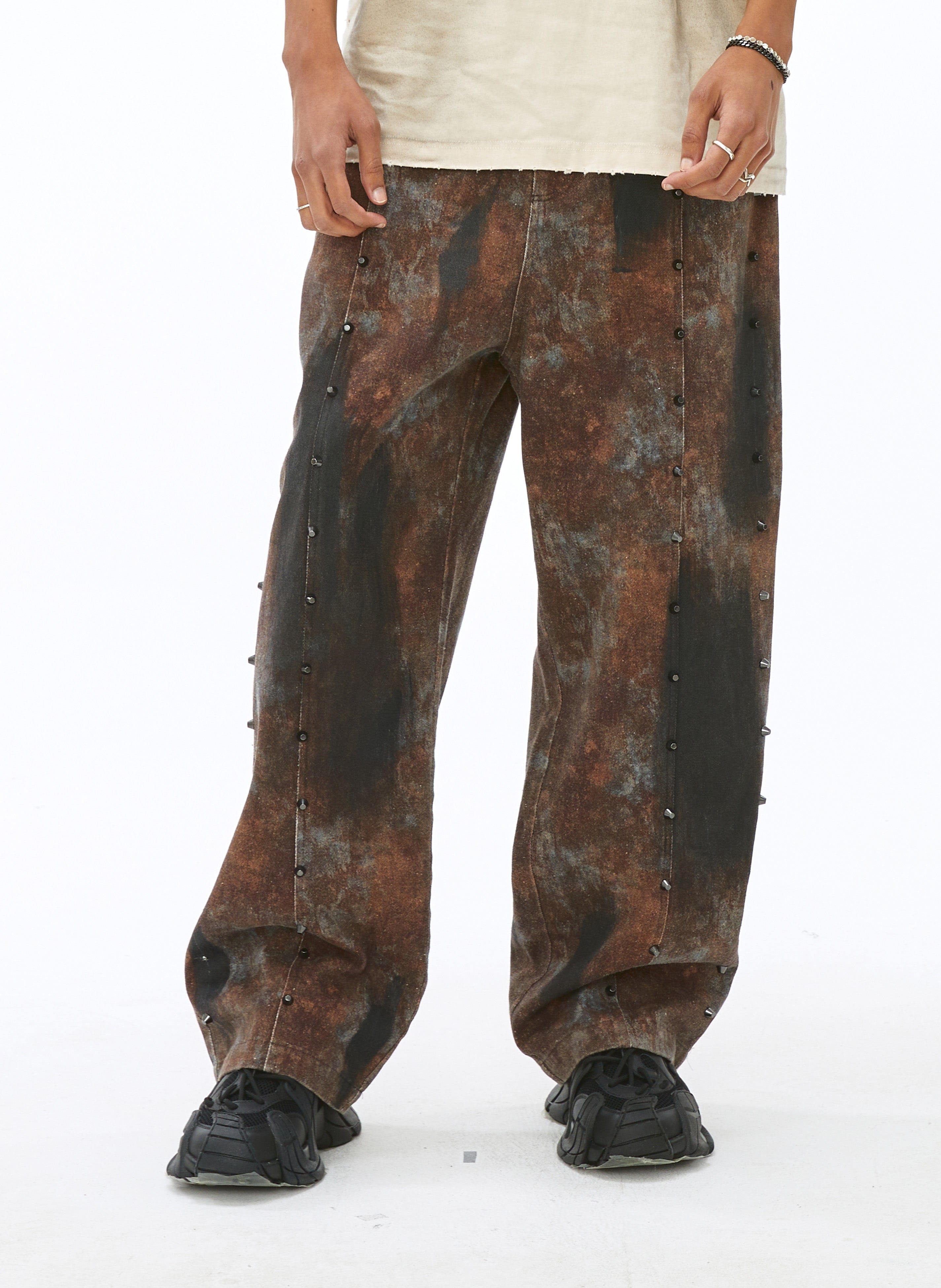 VANN VALRENCE Dirty Fit Studded Straight-Leg Jeans, premium urban and streetwear designers apparel on PROJECTISR.com, VANN VALRENCE