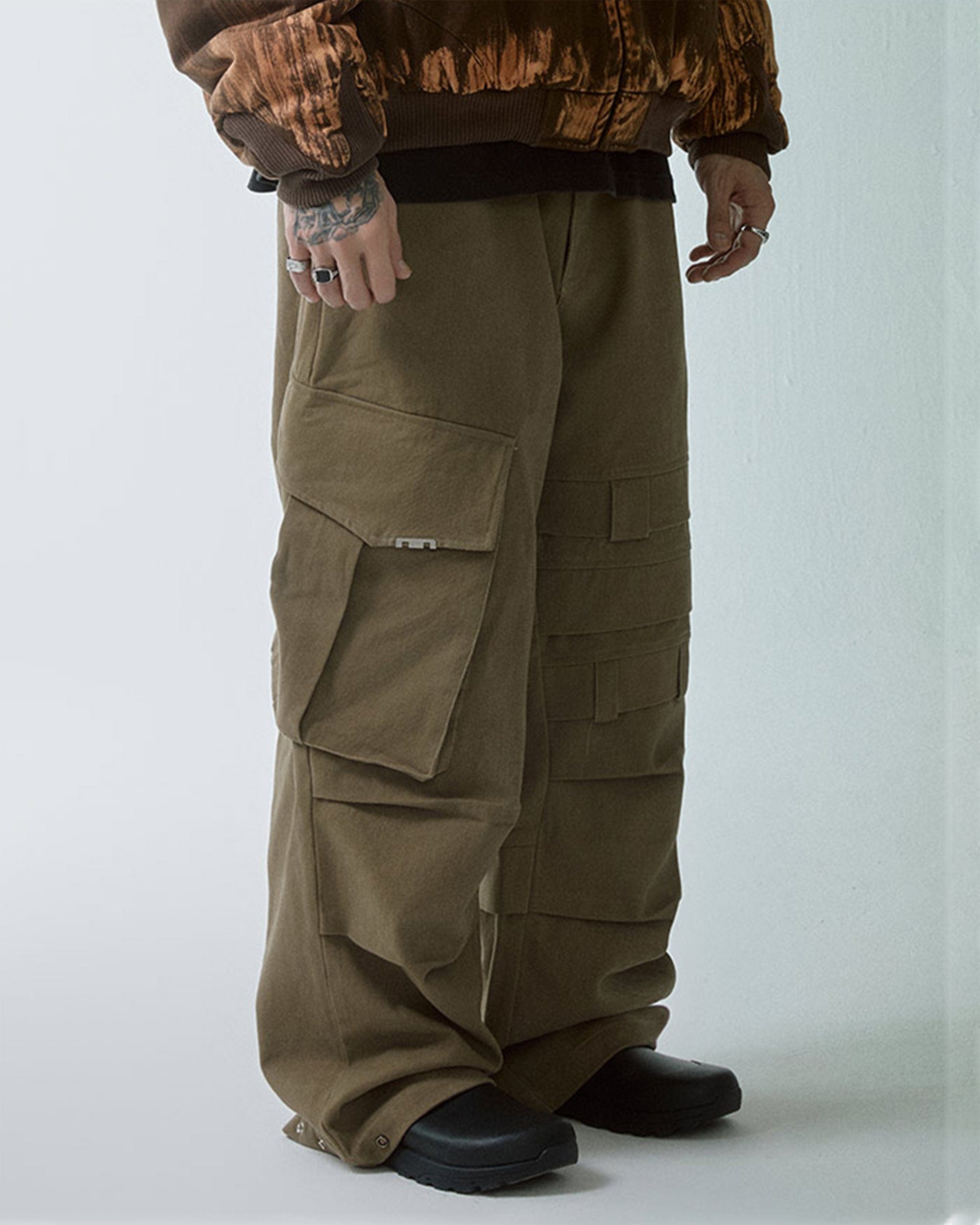 F2CE Asymmetrical Crinkled Cargo Pants, premium urban and streetwear designers apparel on PROJECTISR.com, F2CE
