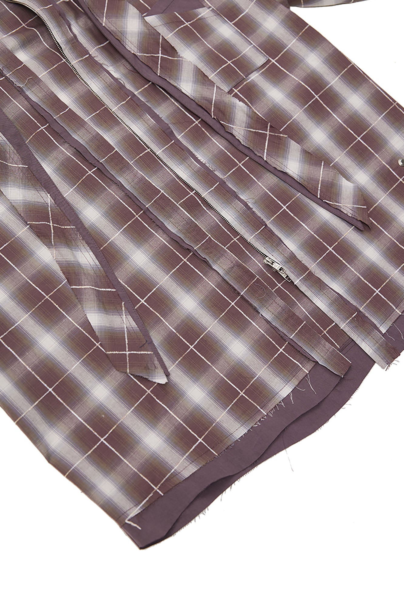 RELABEL Detachable Hood Plaid Frayed Oversized Shirt