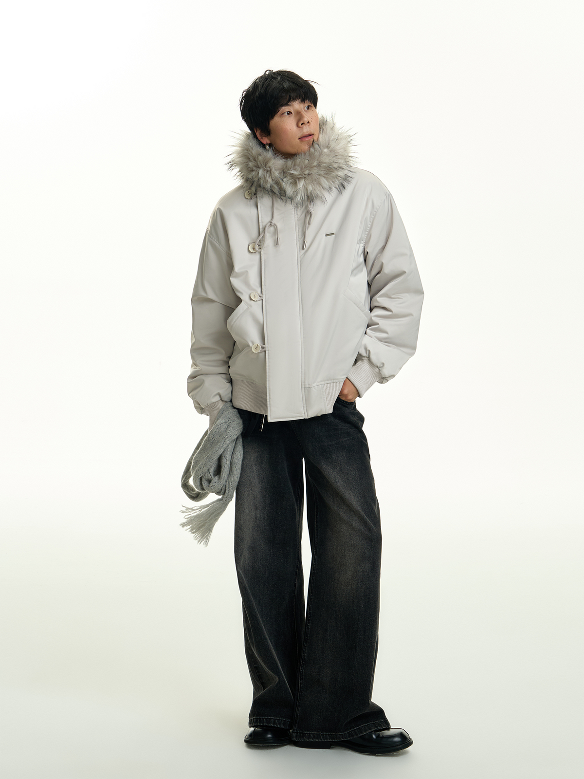 TGNS Detachable Fur-Collar Hooded Padded Parka