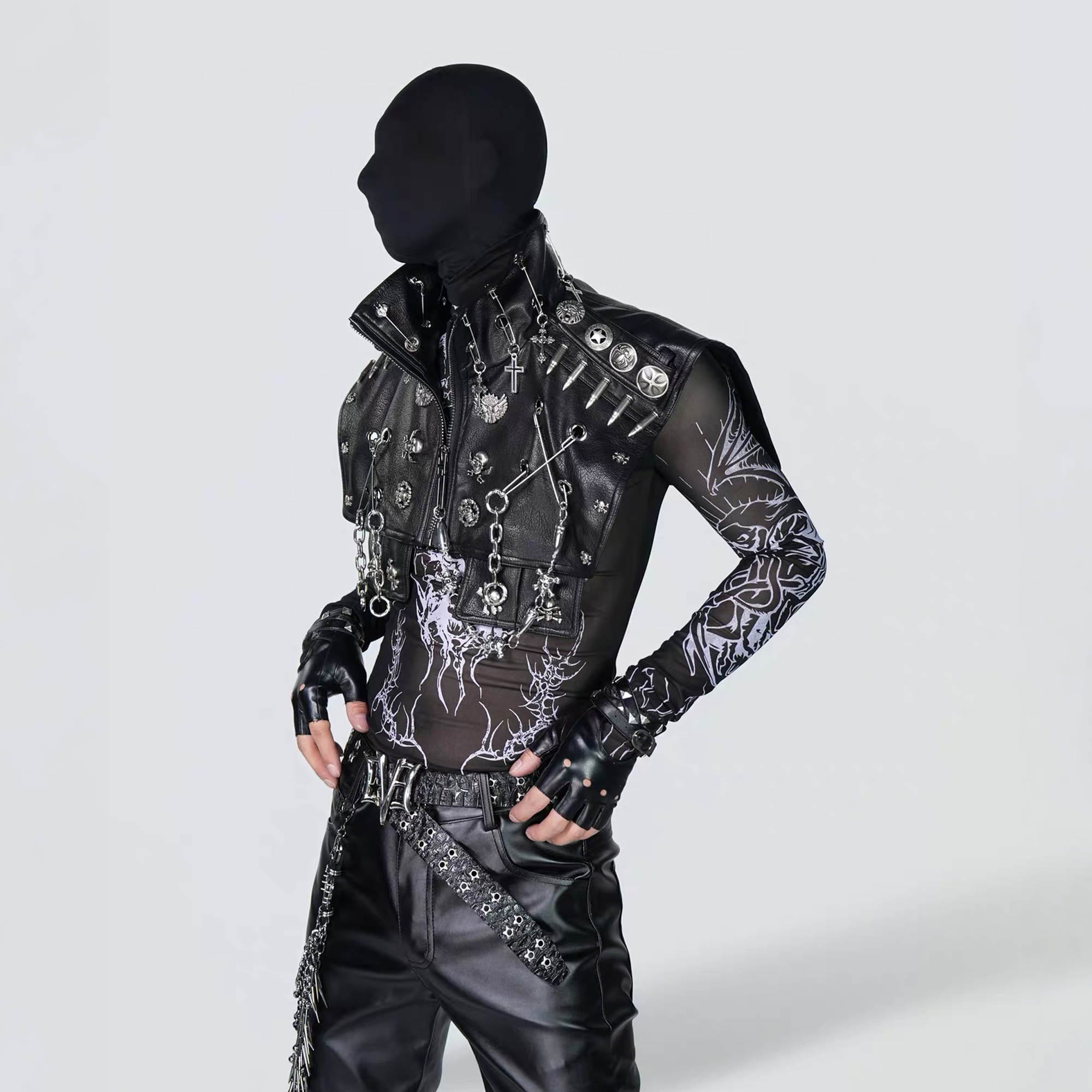 VE2 Knight Hardware Cropped Faux Leather Vest