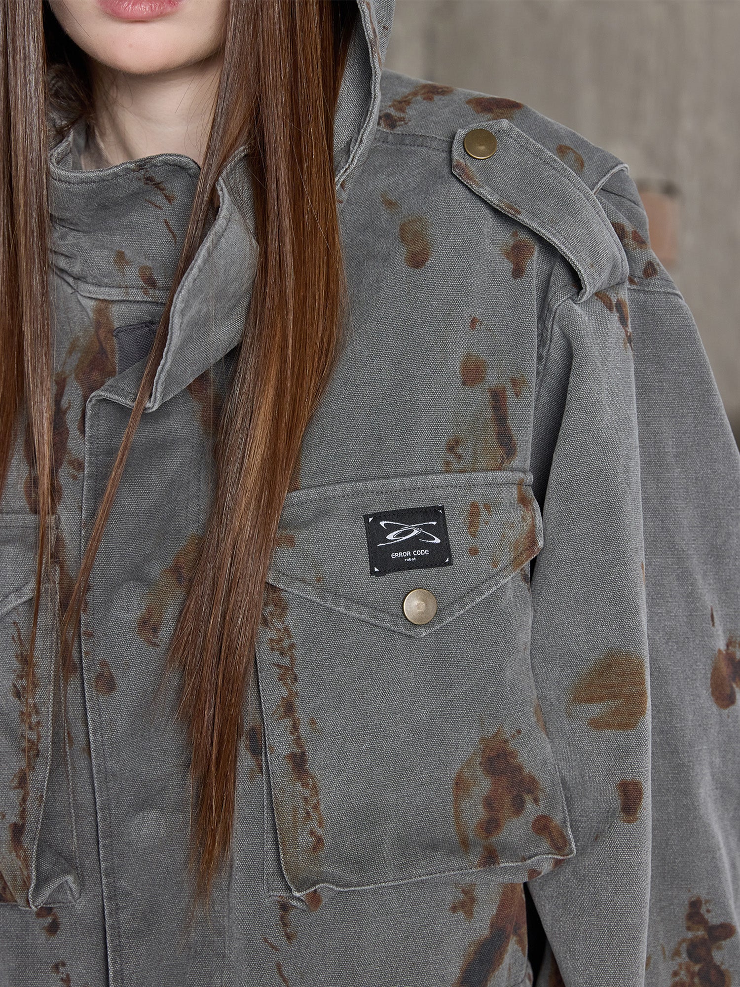 ERROR CODE ROBOT Washed Rust Multi-Pocket Jacket, premium urban and streetwear designers apparel on PROJECTISR.com, ERROR CODE ROBOT