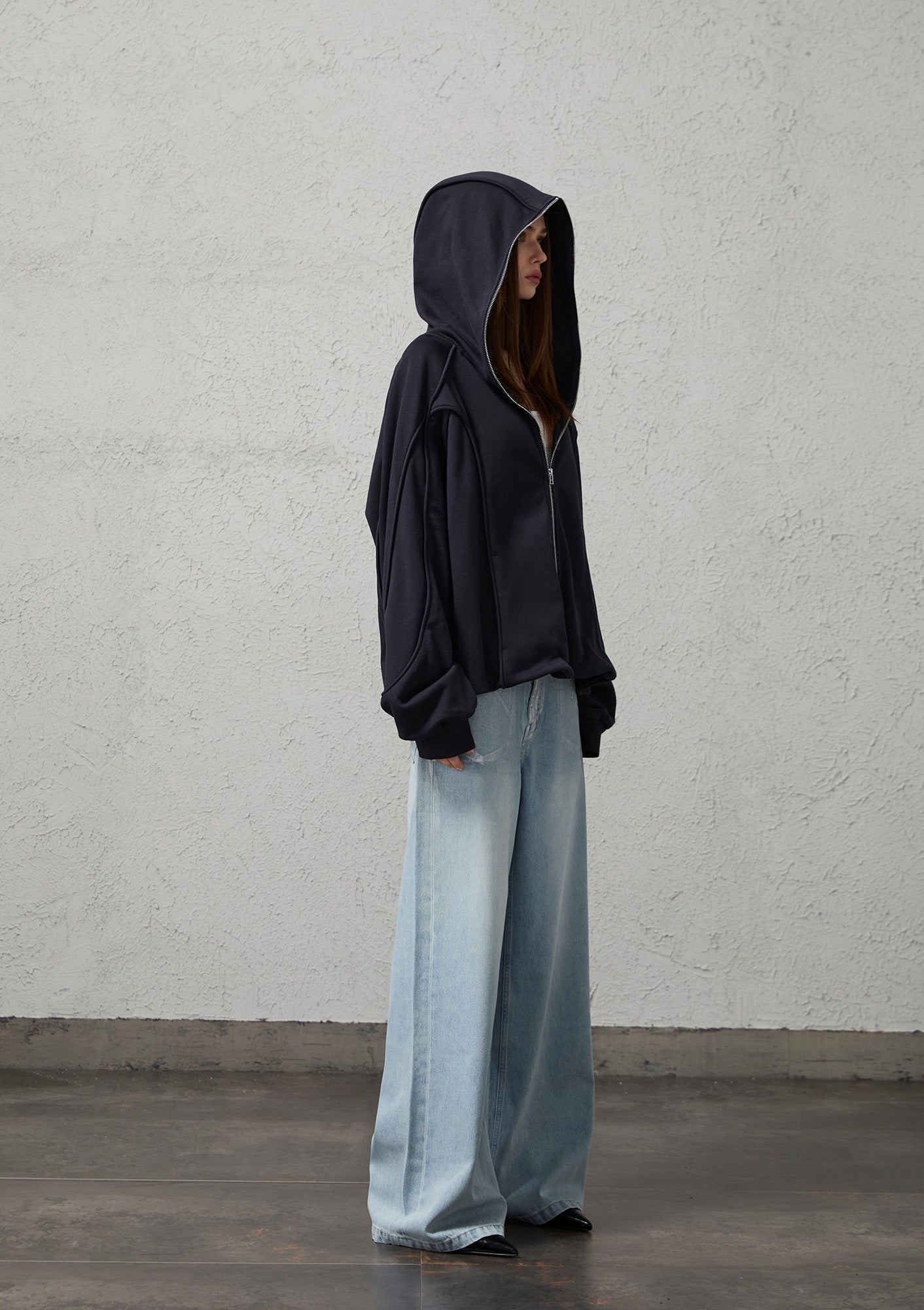 ORGANIC EMOTION Curved Panel Drawstring-Hem Zip-Up Hoodie, premium urban and streetwear designers apparel on PROJECTISR.com, ORGANIC EMOTION