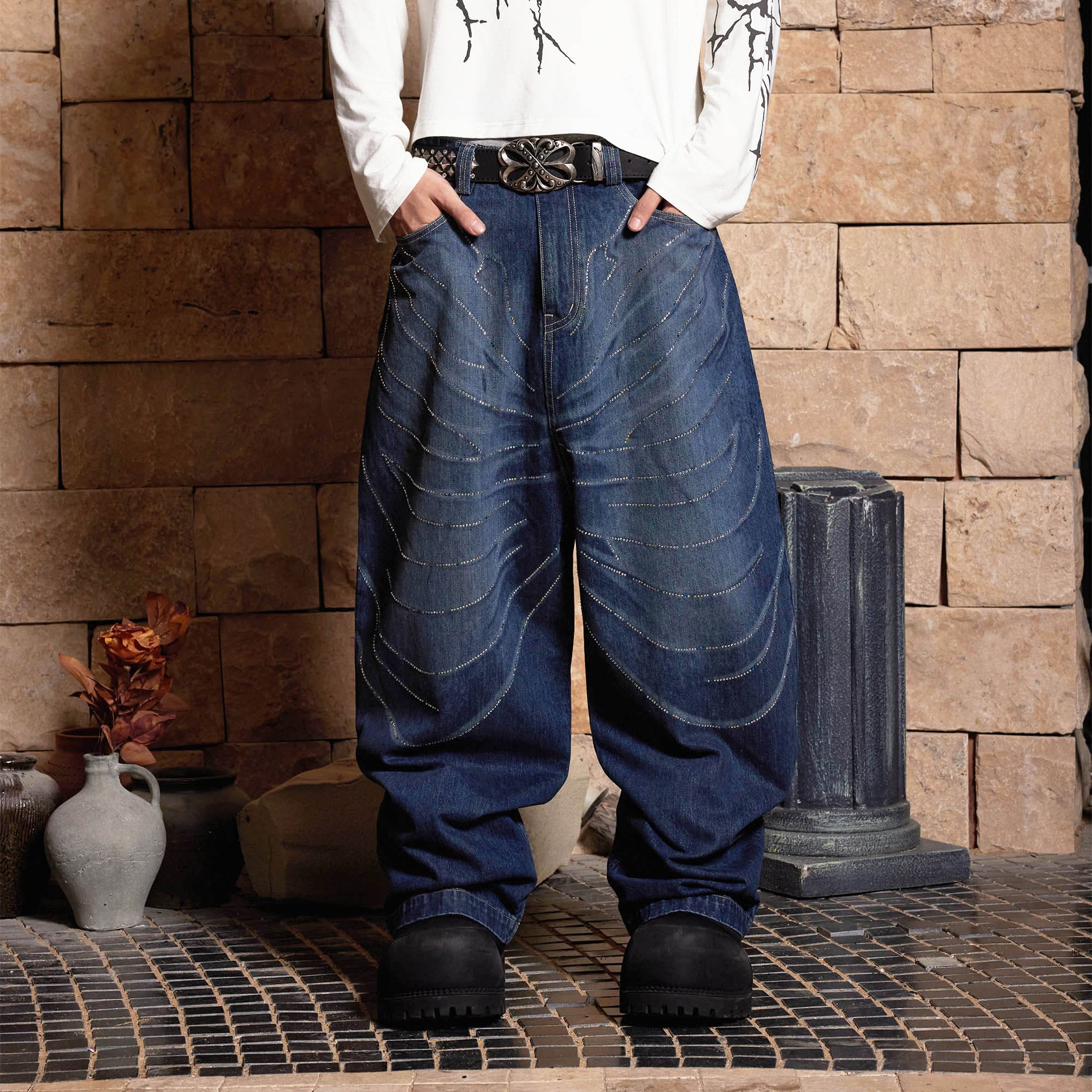 DND4DES Diamond Array Baggy Jeans, premium urban and streetwear designers apparel on PROJECTISR.com, DND4DES
