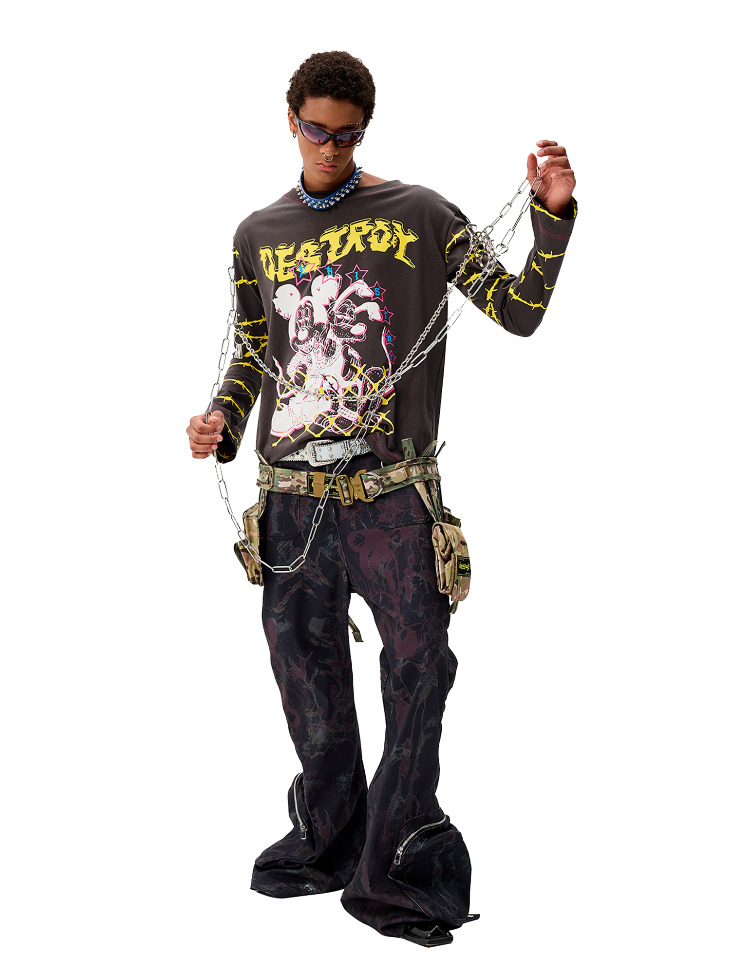 CYCYCY Punk Cartoon Mouse Graphic Long-Sleeve Tee
