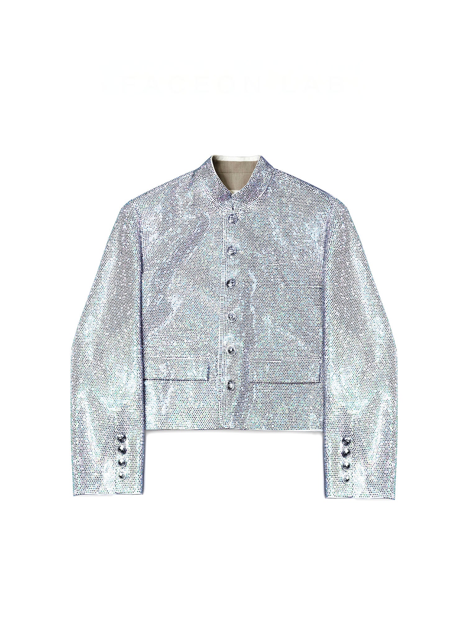 FACEONLAB Iridescent Diamond Mandarin Collar Jacket, premium urban and streetwear designers apparel on PROJECTISR.com, FACEONLAB
