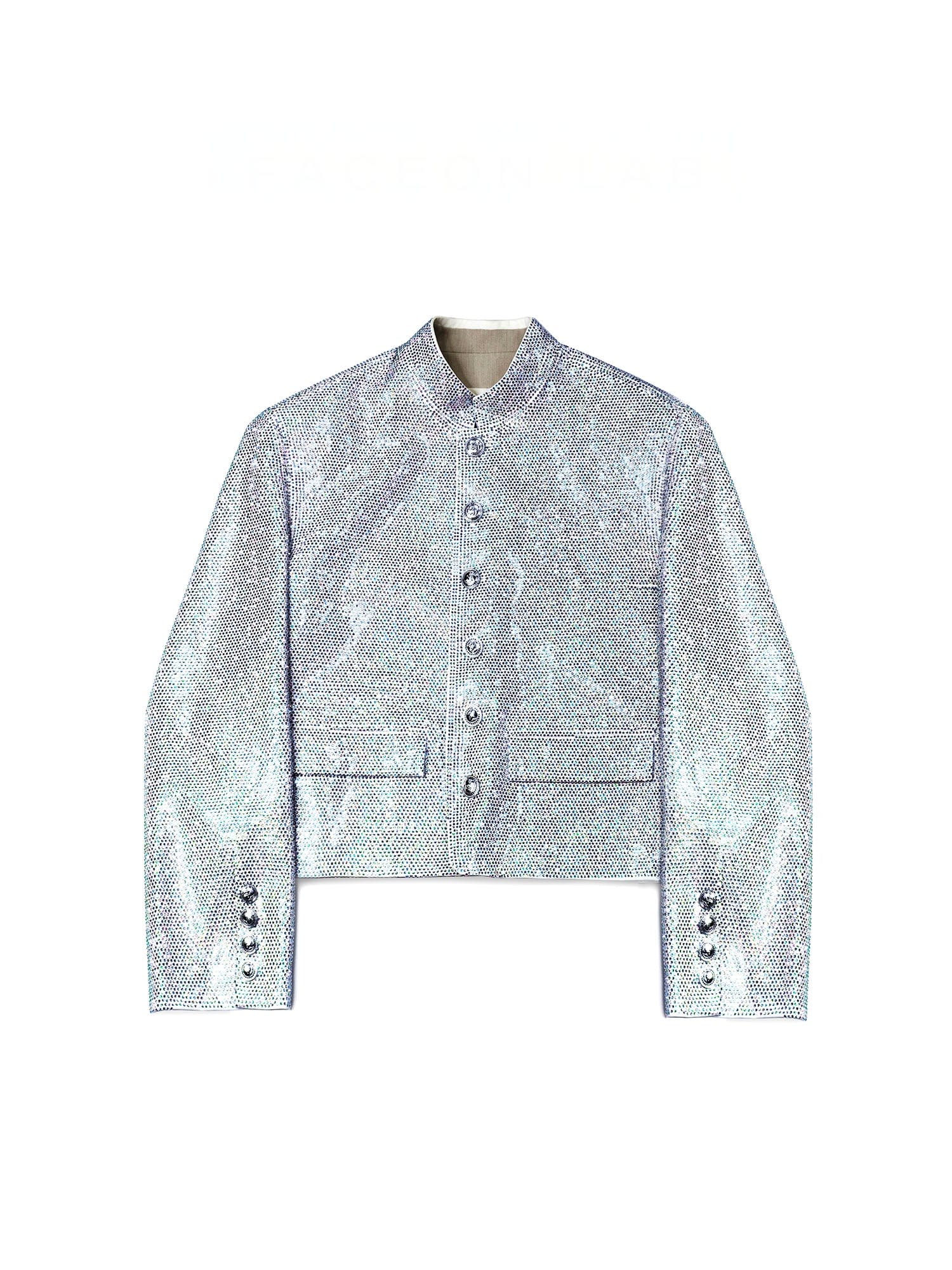 FACEONLAB Iridescent Diamond Mandarin Collar Jacket, premium urban and streetwear designers apparel on PROJECTISR.com, FACEONLAB