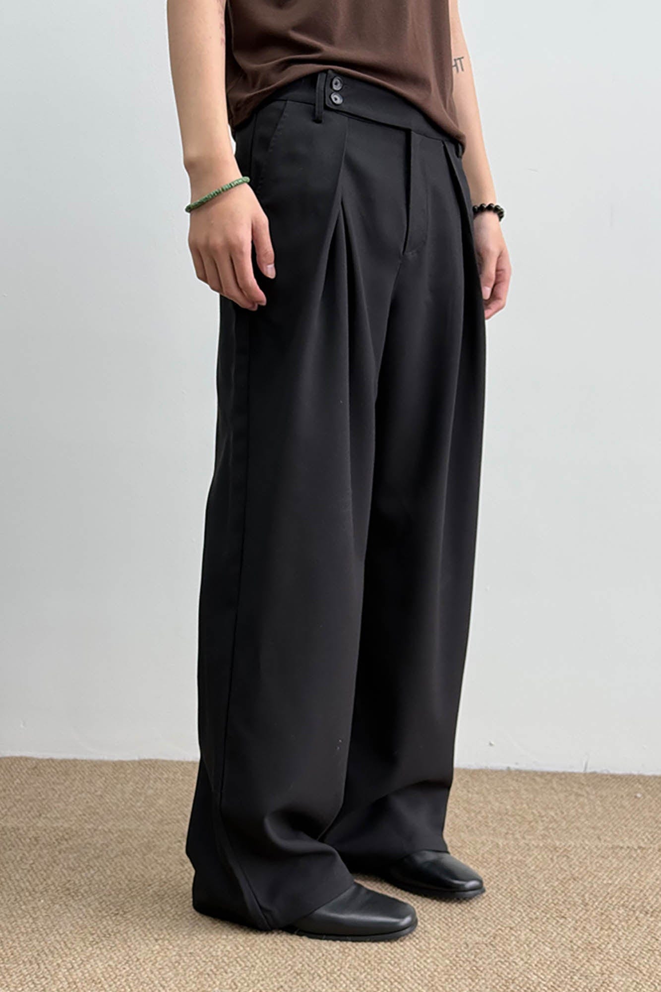 KREATE Inverted Pleats Asymmetric Waist Wide-Leg Trousers, premium urban and streetwear designers apparel on PROJECTISR.com, KREATE