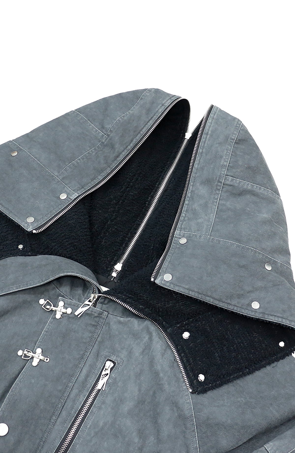 RELABEL Washed Detachable Fleece Collar Hooded N2B Jacket, premium urban and streetwear designers apparel on PROJECTISR.com, RELABEL