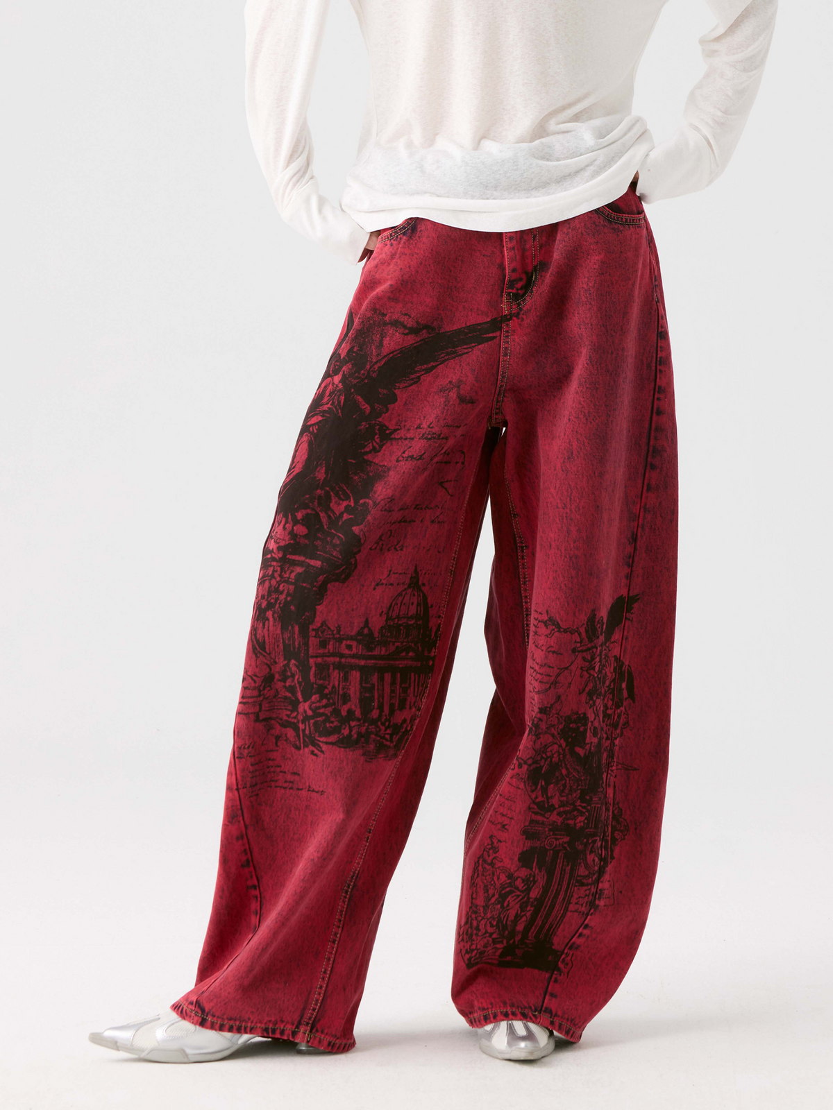 HAHAHA Hand-Painted Graphic Washed Wide-Leg Jeans