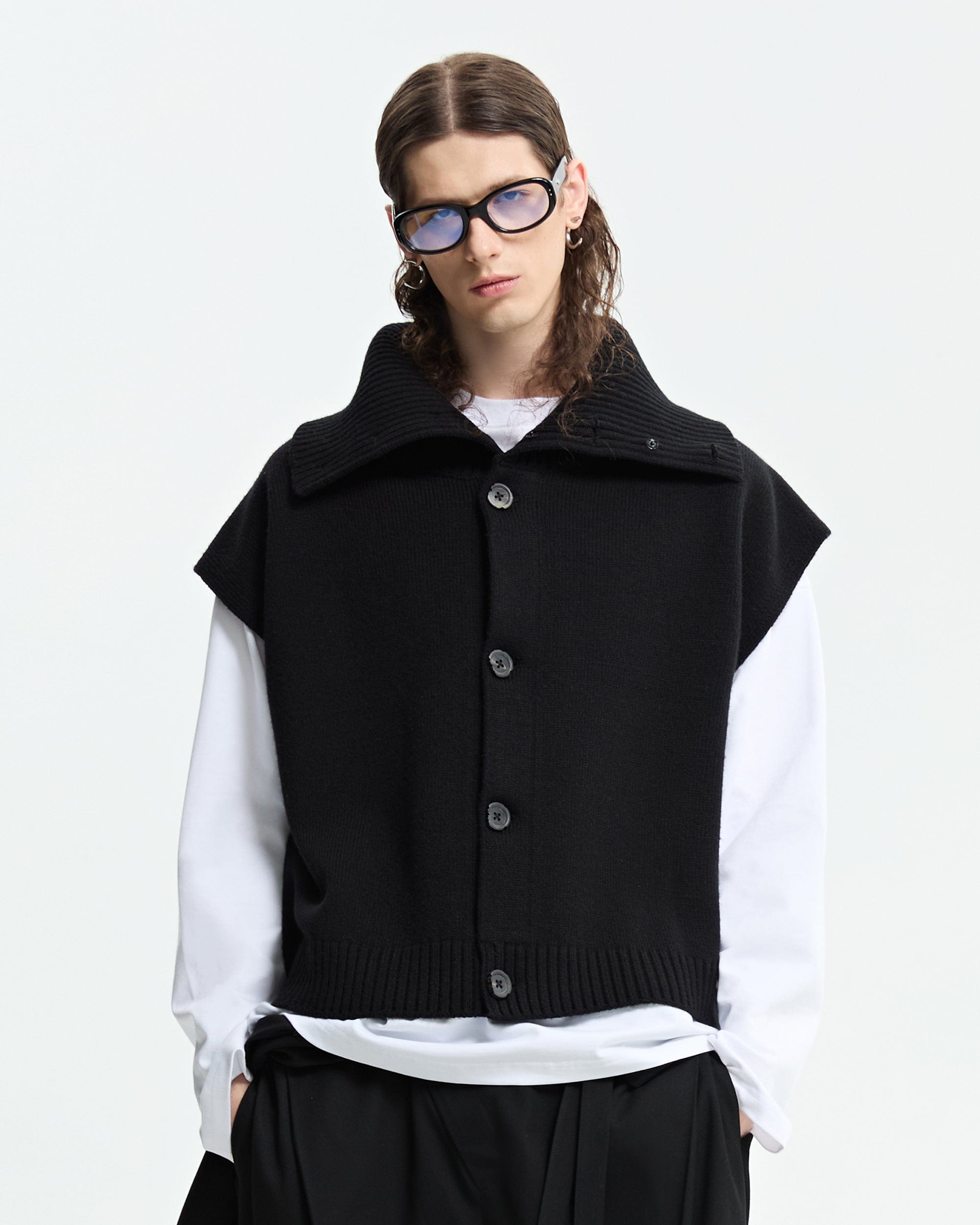 ORGANIC EMOTION Classic Knitted High Collar Button Vest, premium urban and streetwear designers apparel on PROJECTISR.com, ORGANIC EMOTION