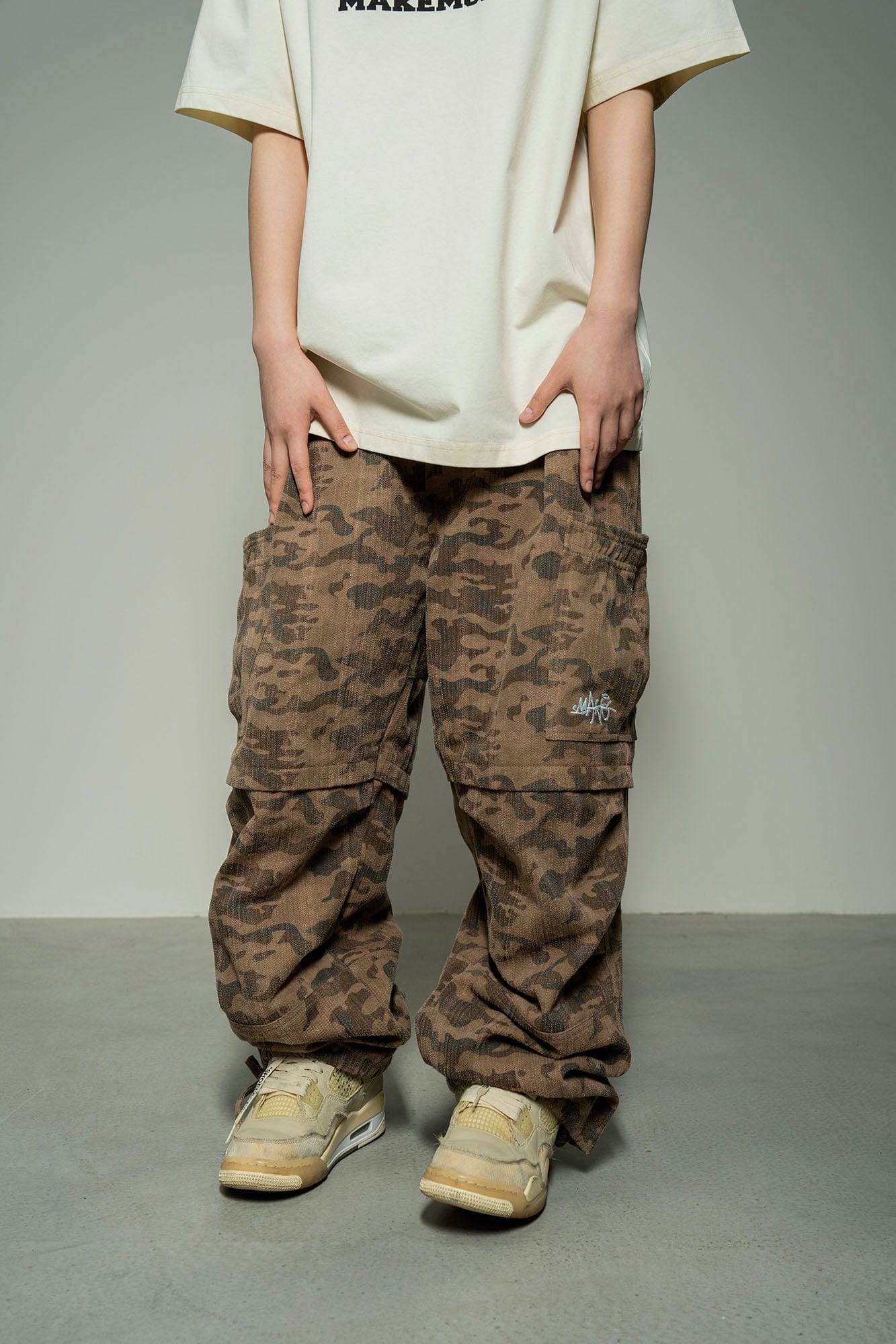 MAKEMORE Camo Multi-Pocket Panel Cargo Pants, premium urban and streetwear designers apparel on PROJECTISR.com, MAKEMORE