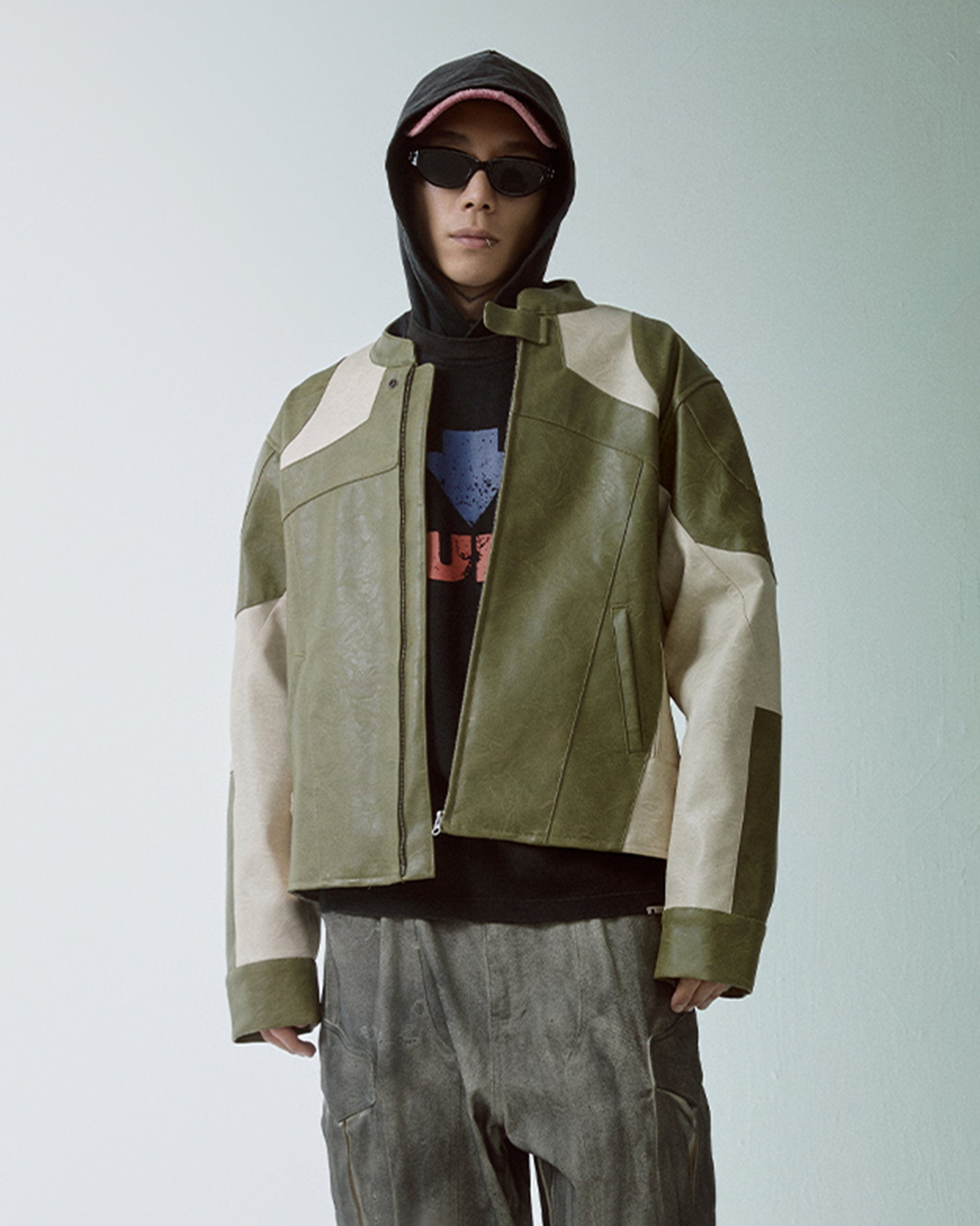 F2CE Modern Deconstructed Faux Leather Biker Jacket, premium urban and streetwear designers apparel on PROJECTISR.com, F2CE