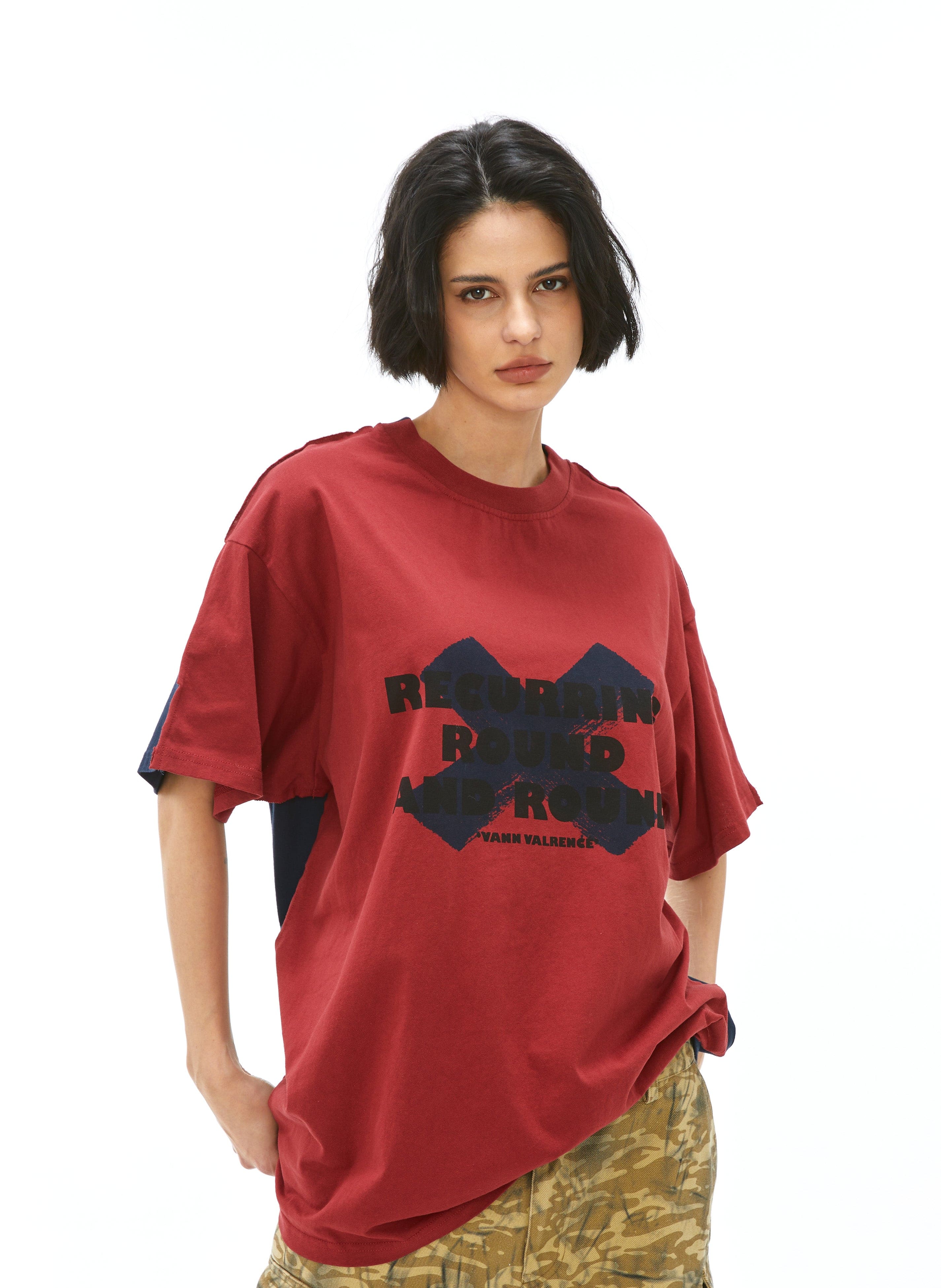 VANN VALRENCE Contrast Split Graphic T-Shirt