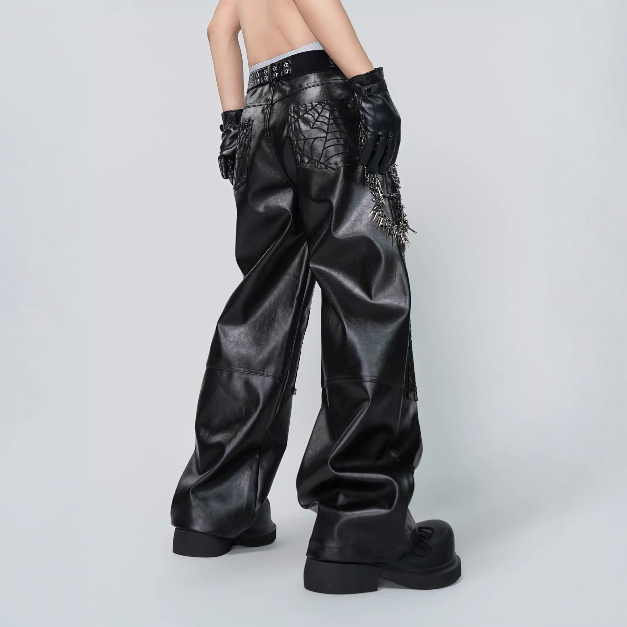 VE2 Spiderweb Paneled Metal Straight-Leg Pants