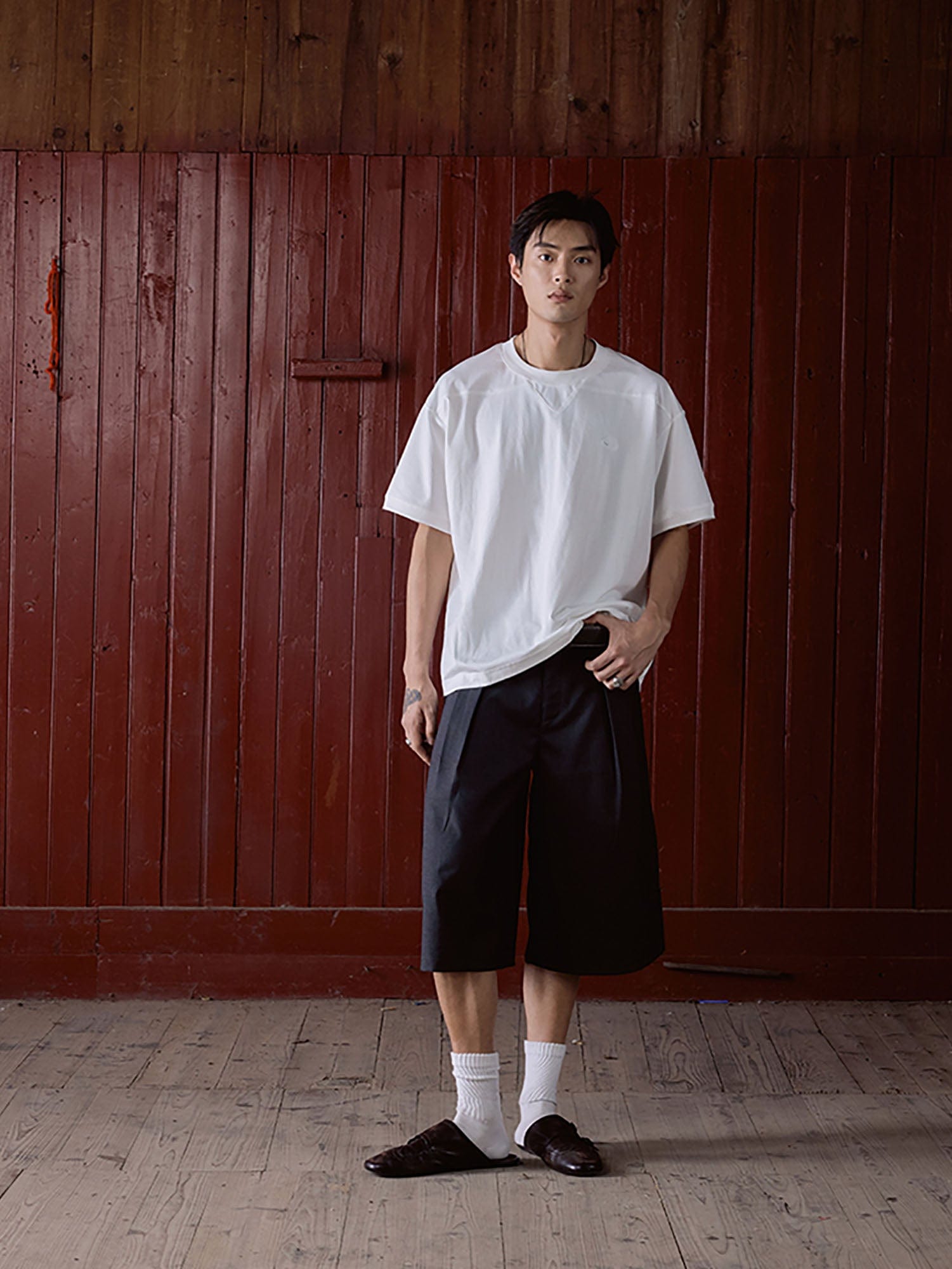 IN EXISTENCE Double-Pleated Mini Check Wide-Leg Shorts, premium urban and streetwear designers apparel on PROJECTISR.com, IN EXISTENCE