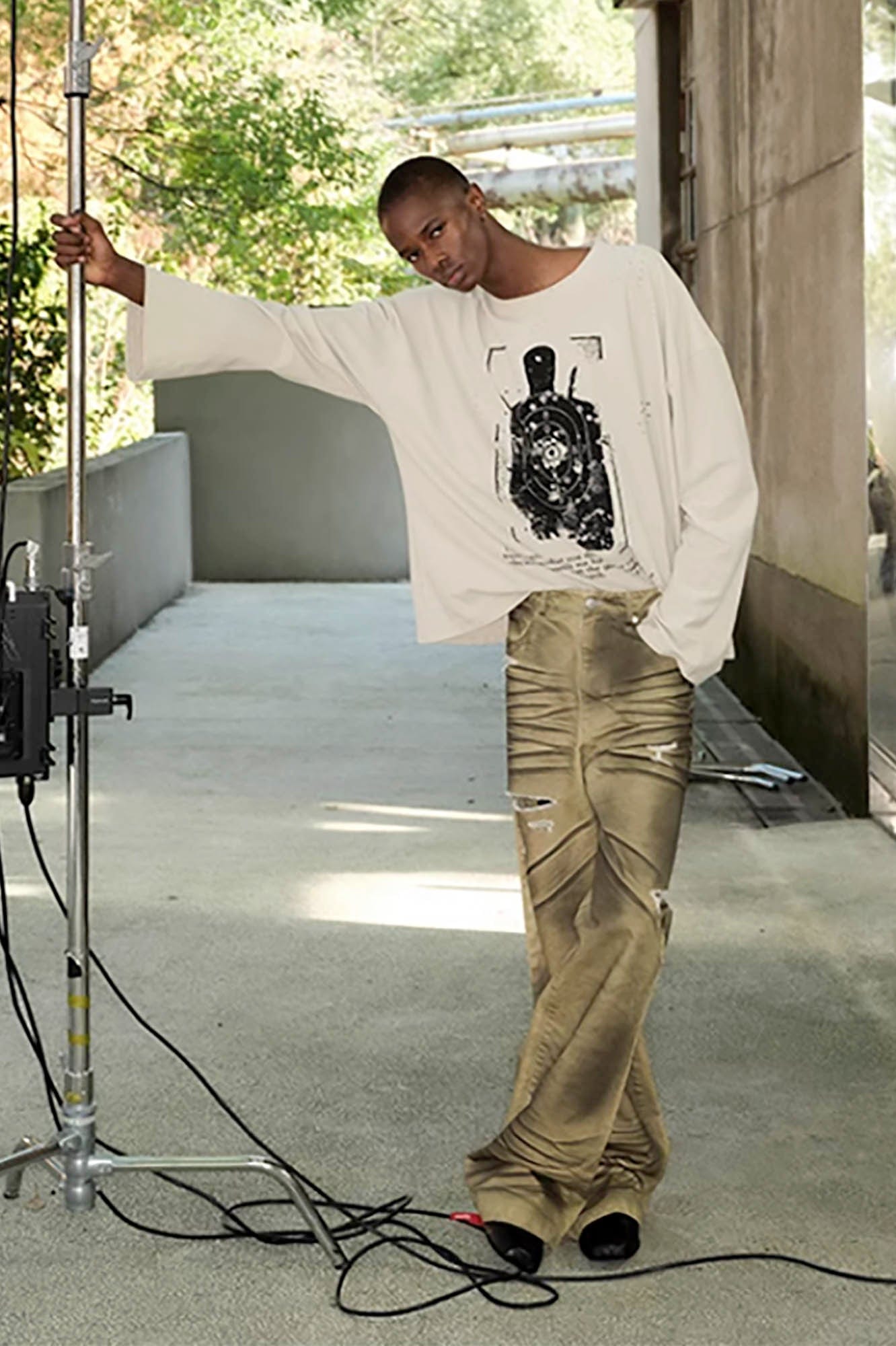TRIANGLE PROJECT Distressed Target Graphic Long-Sleeve Tee, premium urban and streetwear designers apparel on PROJECTISR.com, TRIANGLE PROJECT