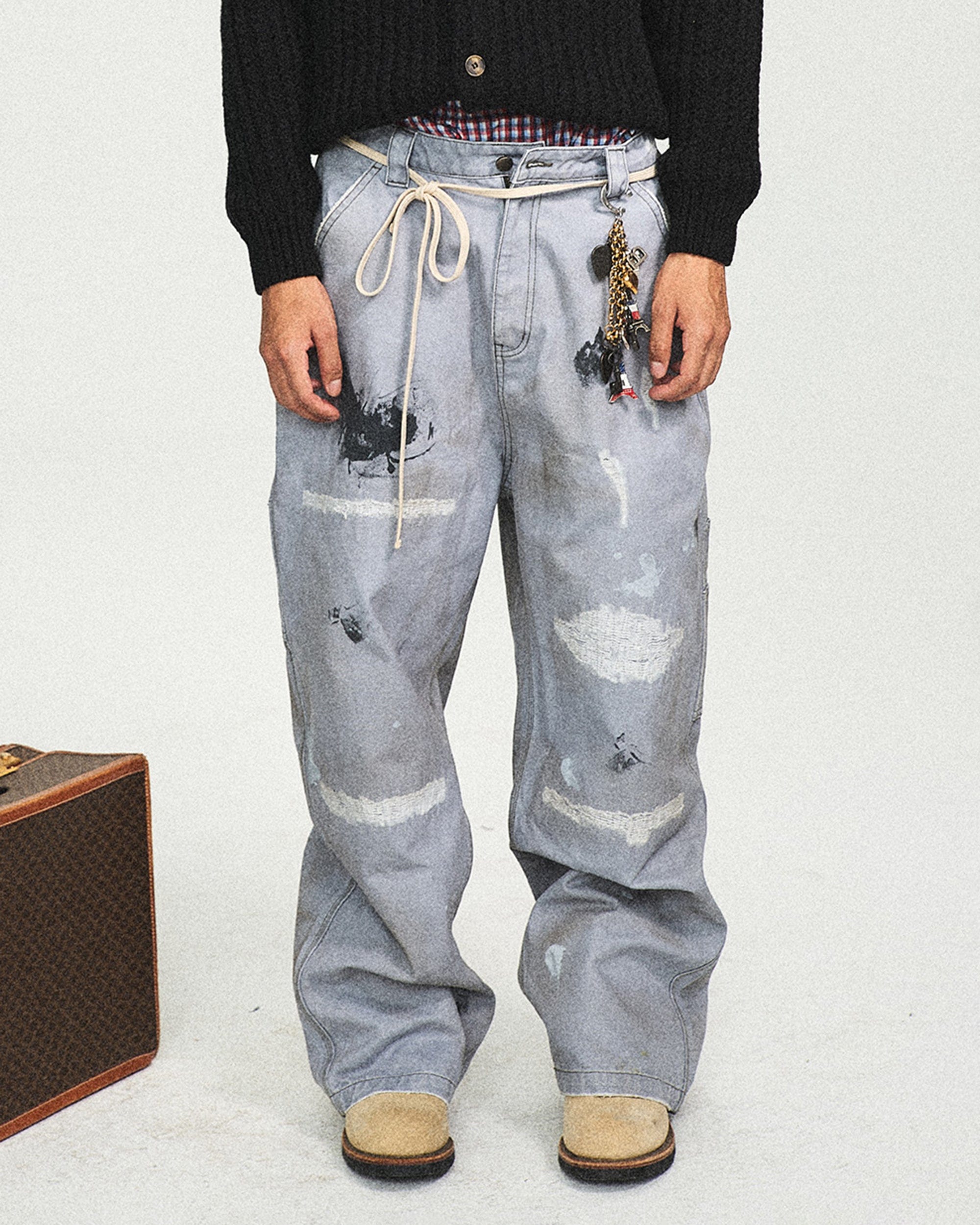 STEEPC Distressed Spliced Wide-Leg Pant, premium urban and streetwear designers apparel on PROJECTISR.com, STEEPC