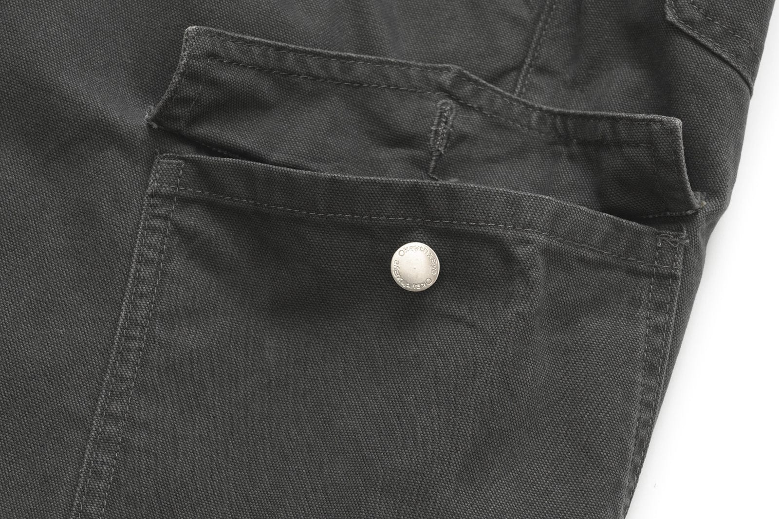 OKAYTHXBYE Washed Button Flap-Pocket Cargo Pants, premium urban and streetwear designers apparel on PROJECTISR.com, OKAYTHXBYE