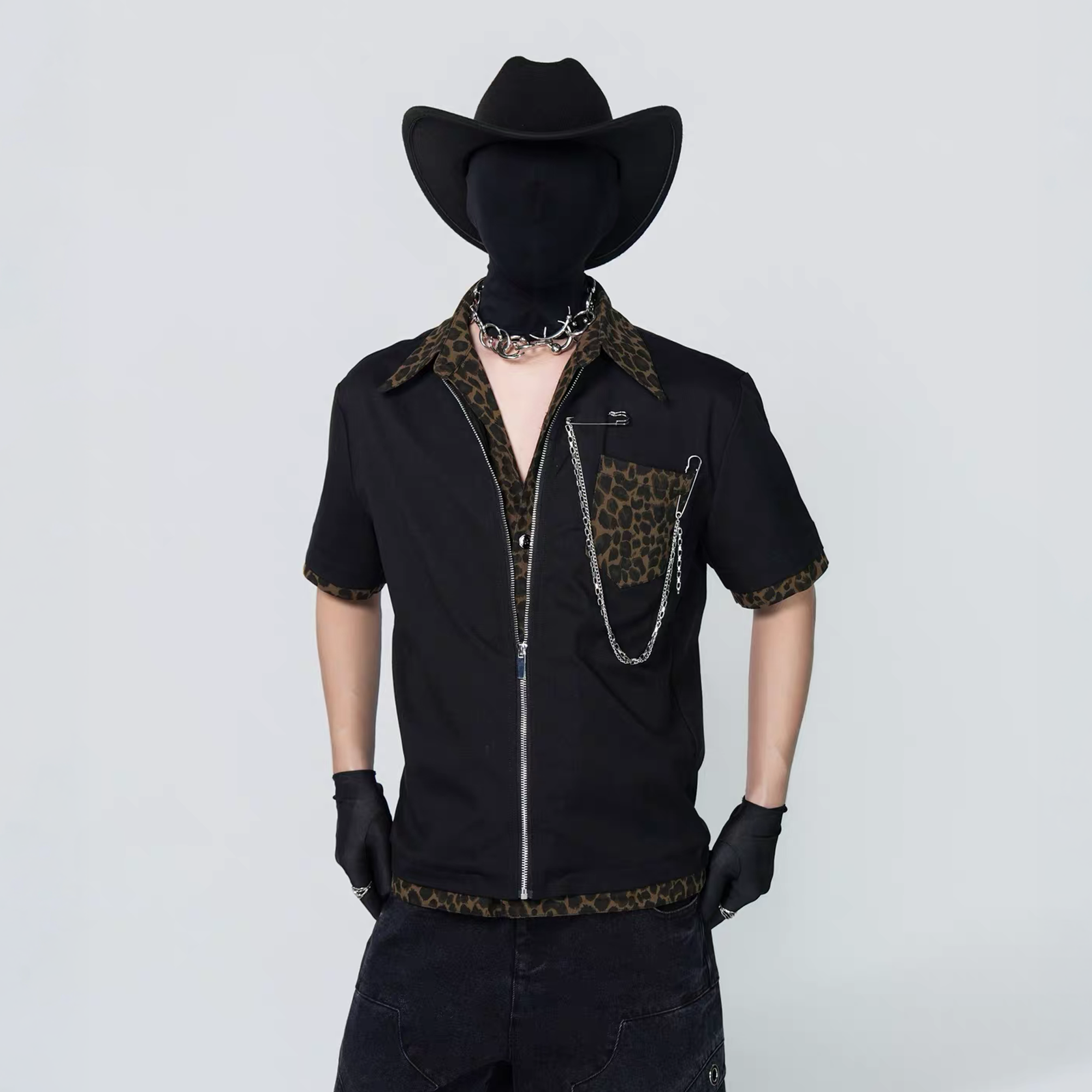 VE2 Leopard Layered Chain Short-Sleeve Jacket