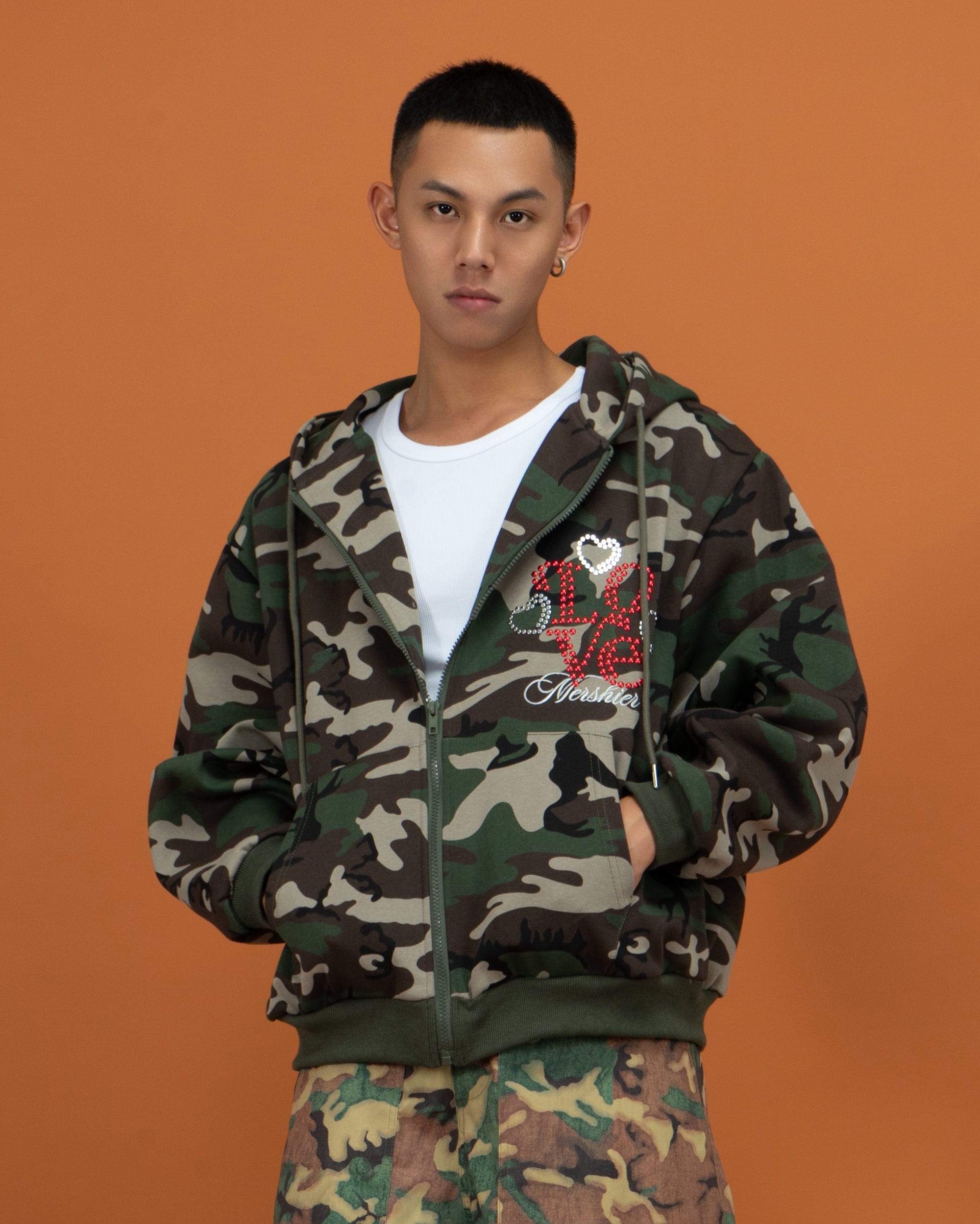 CLP Camo Studded Zip-Up Hoodie, premium urban and streetwear designers apparel on PROJECTISR.com, CLP