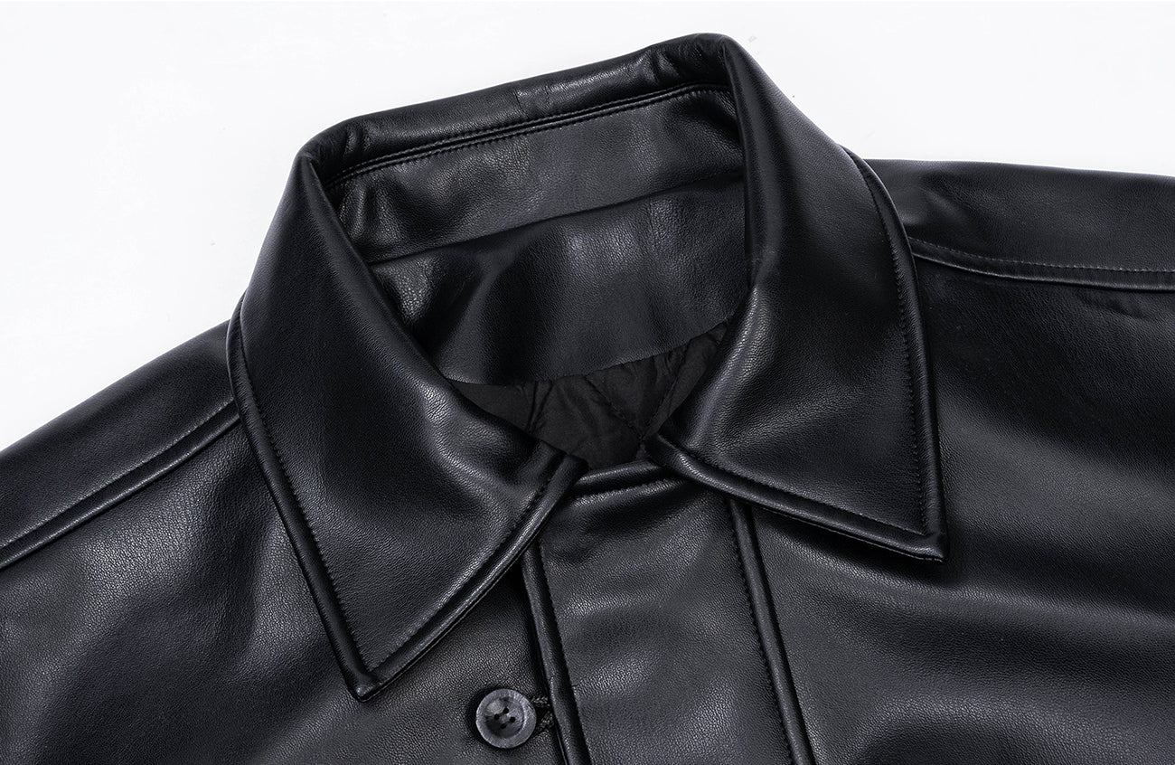 ESAIAS Retro Button-Up Faux Leather Puffer Jacket