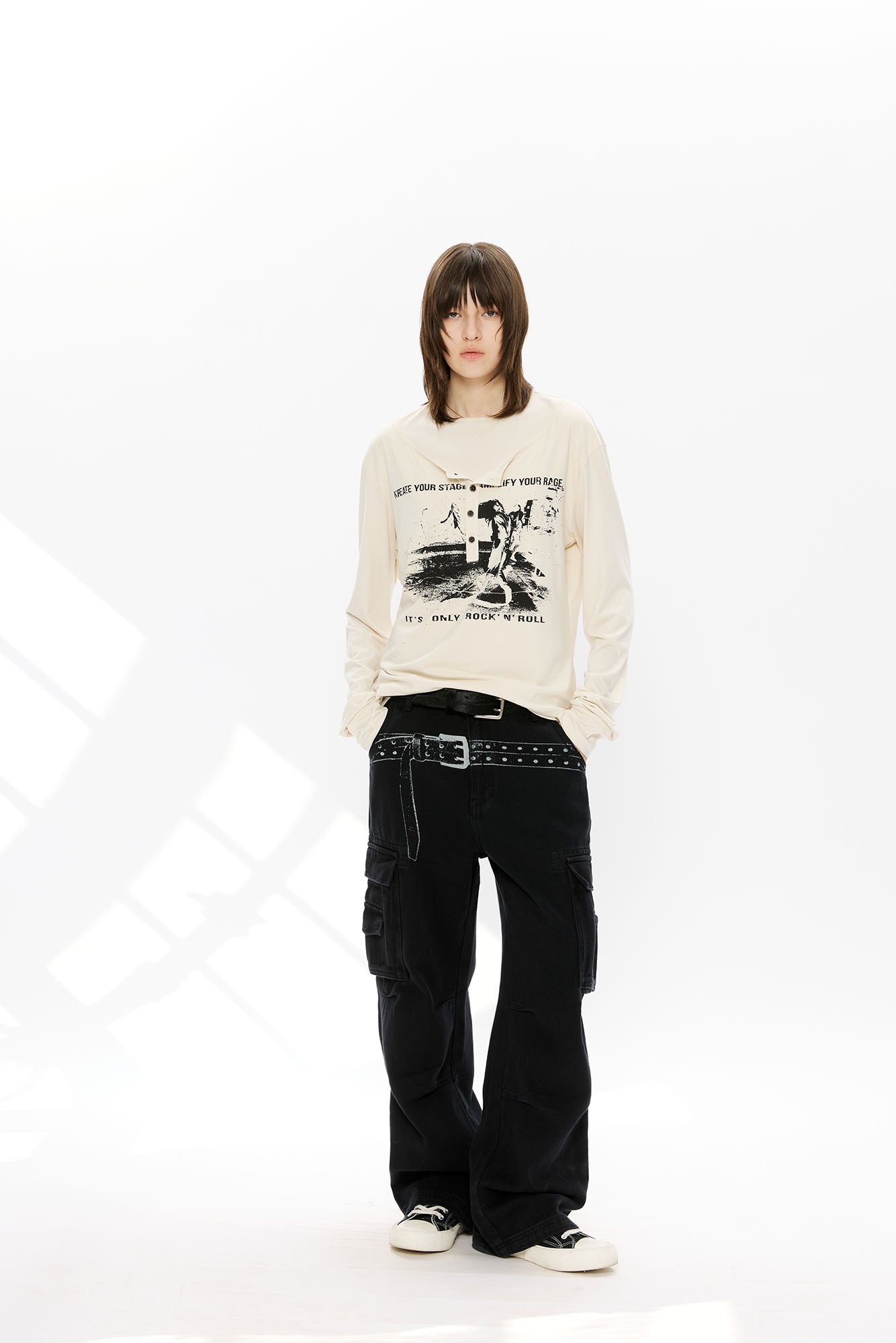 KREATE Washed Belt Graphic Crinkled Cargo Pants, premium urban and streetwear designers apparel on PROJECTISR.com, KREATE