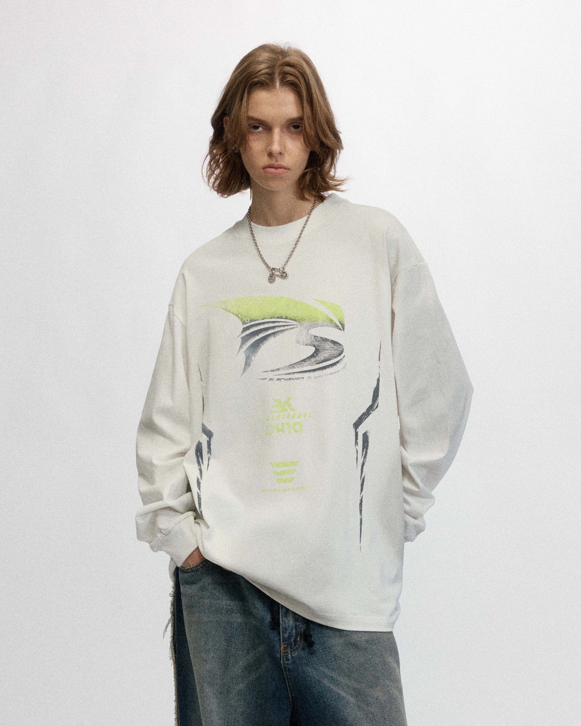 OVDY Faded Racing Graphics Long-Sleeve Tee, premium urban and streetwear designers apparel on PROJECTISR.com, OVDY