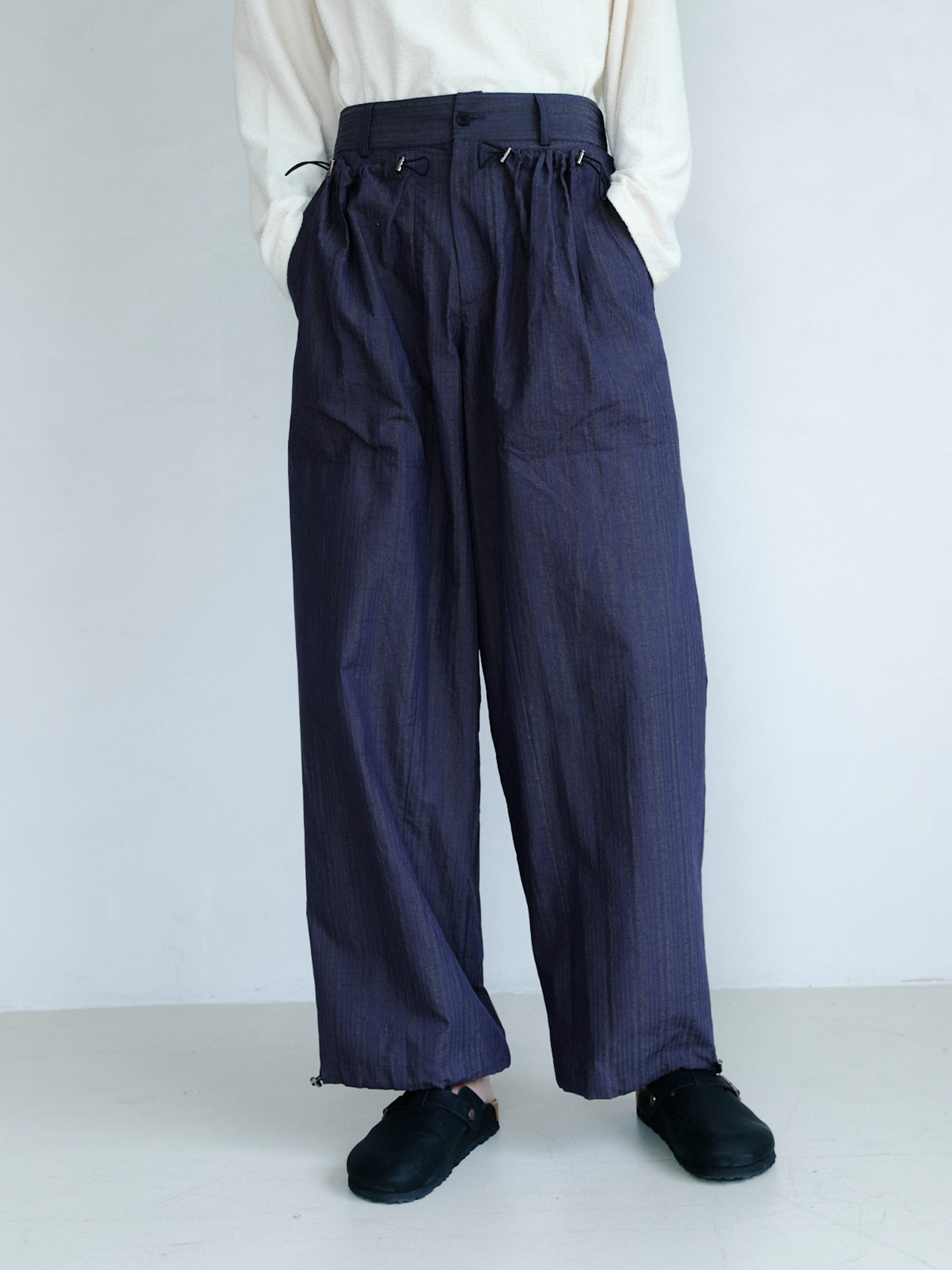 GRAINMUSTARD Drawstring Pleated Straight-Leg Trousers, premium urban and streetwear designers apparel on PROJECTISR.com, GRAINMUSTARD