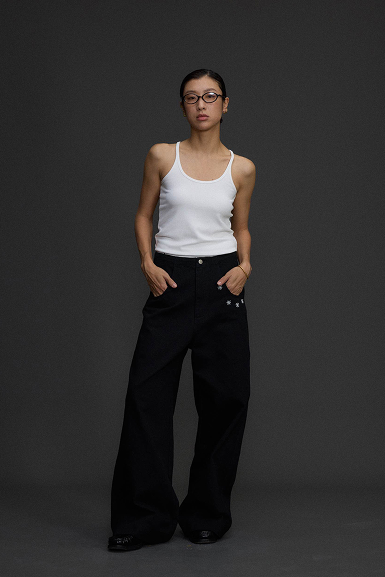 NIANJIUYIKOUER Embroidered Wide-Leg Twill Pants, premium urban and streetwear designers apparel on PROJECTISR.com, NIANJIUYIKOUER