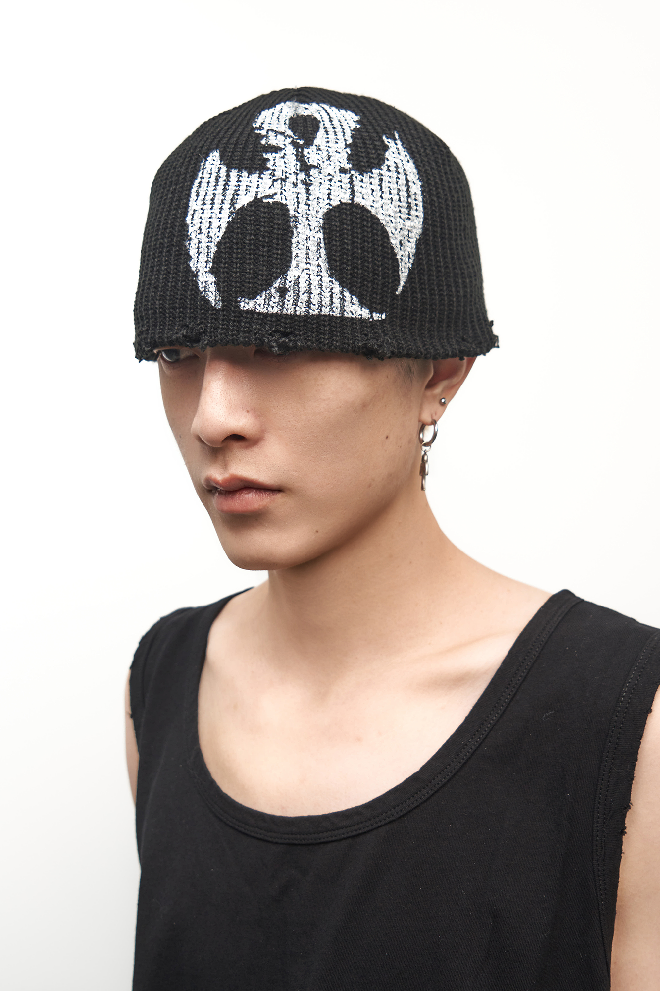 ANTI WAR REVIVAL Jacquard Cross Embroidered Knit Beanie