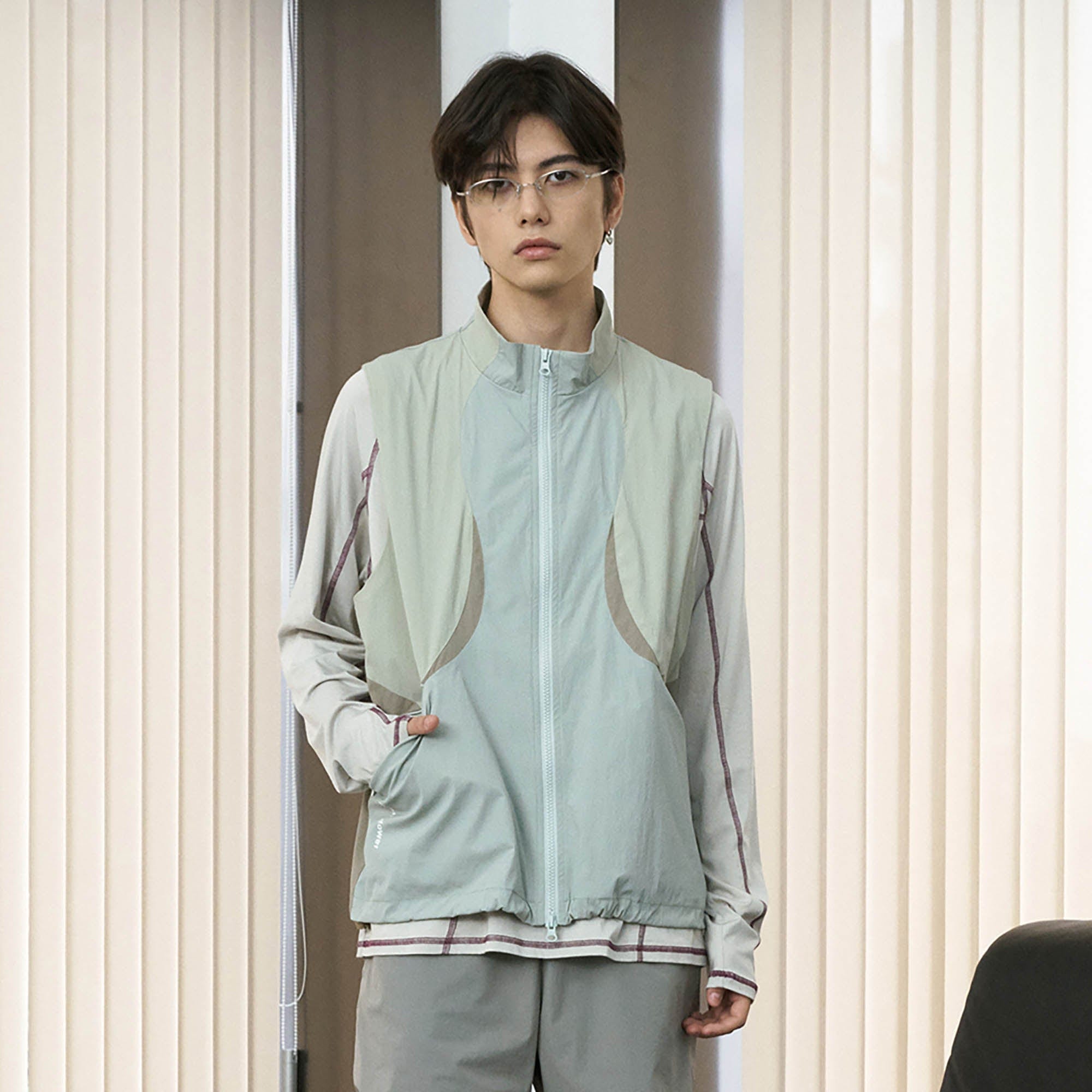 ENSHADOWER Contrast Arc Spliced Drawstring Vest, premium urban and streetwear designers apparel on PROJECTISR.com, ENSHADOWER