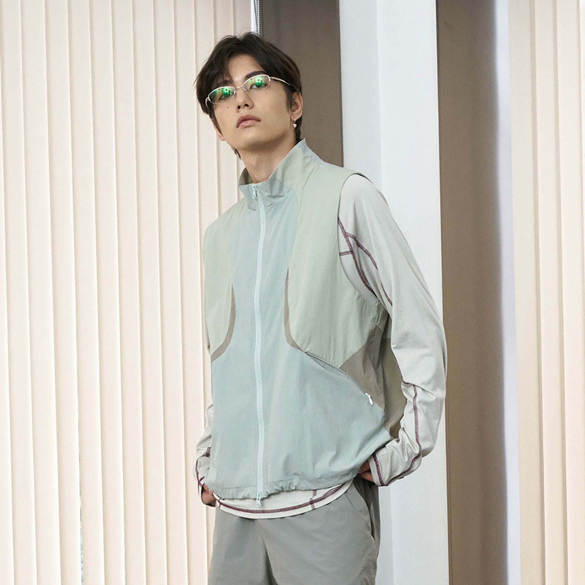 ENSHADOWER Contrast Arc Spliced Drawstring Vest, premium urban and streetwear designers apparel on PROJECTISR.com, ENSHADOWER