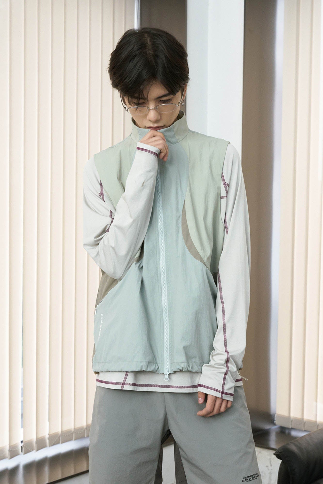 ENSHADOWER Contrast Arc Spliced Drawstring Vest, premium urban and streetwear designers apparel on PROJECTISR.com, ENSHADOWER