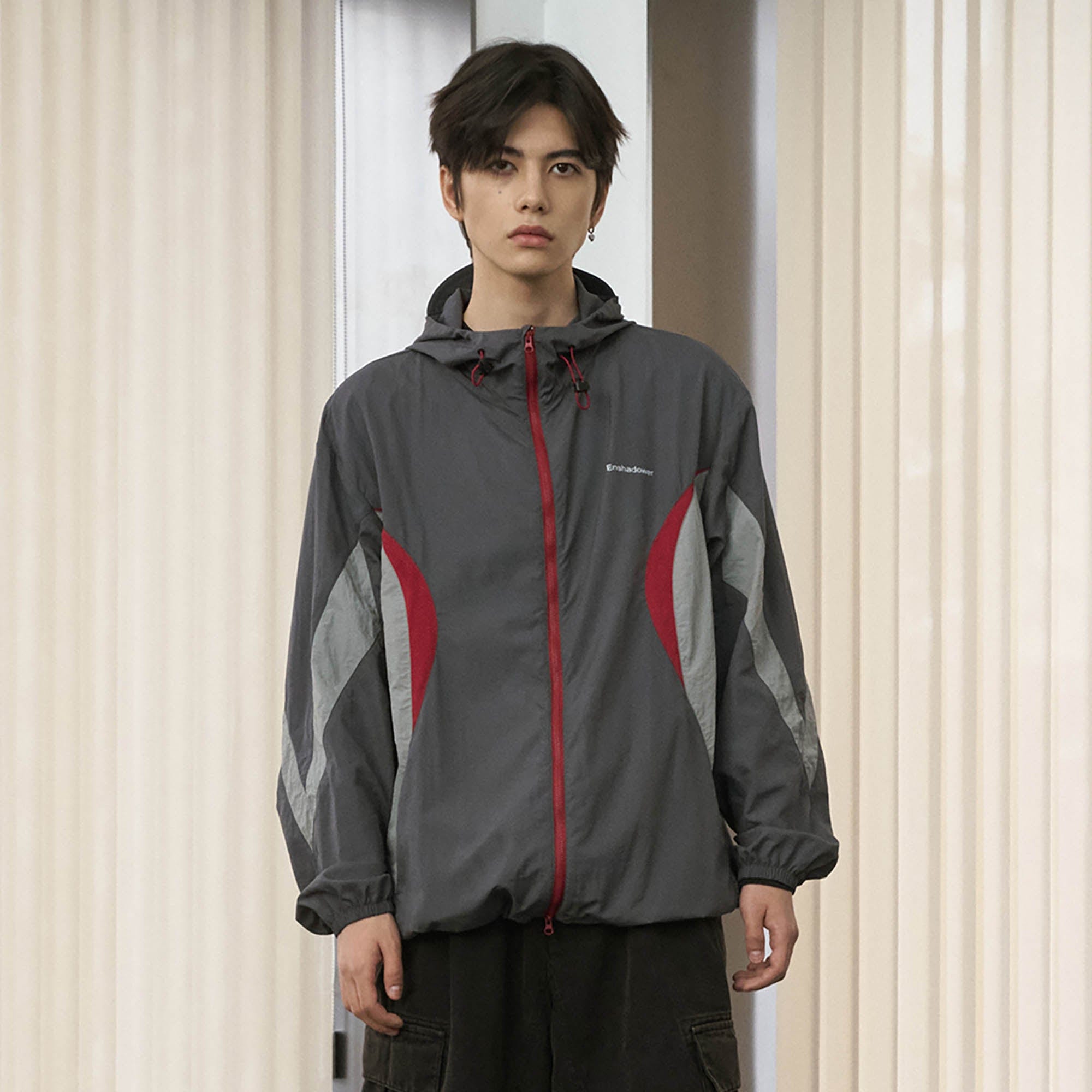 ENSHADOWER Spliced Mesh UV Protection Drawstring Jacket, premium urban and streetwear designers apparel on PROJECTISR.com, ENSHADOWER
