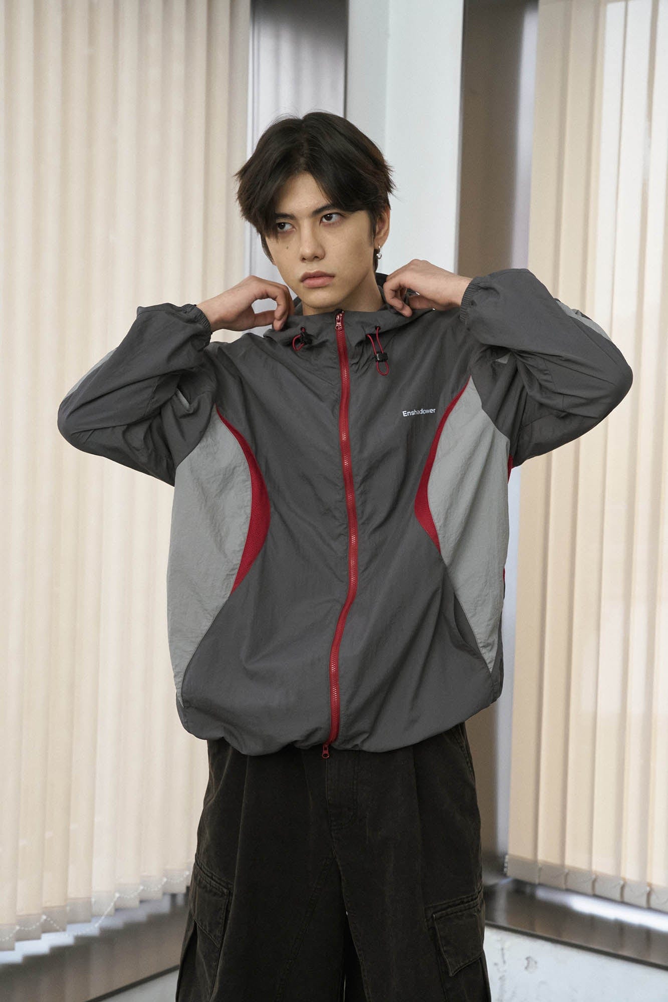 ENSHADOWER Spliced Mesh UV Protection Drawstring Jacket, premium urban and streetwear designers apparel on PROJECTISR.com, ENSHADOWER