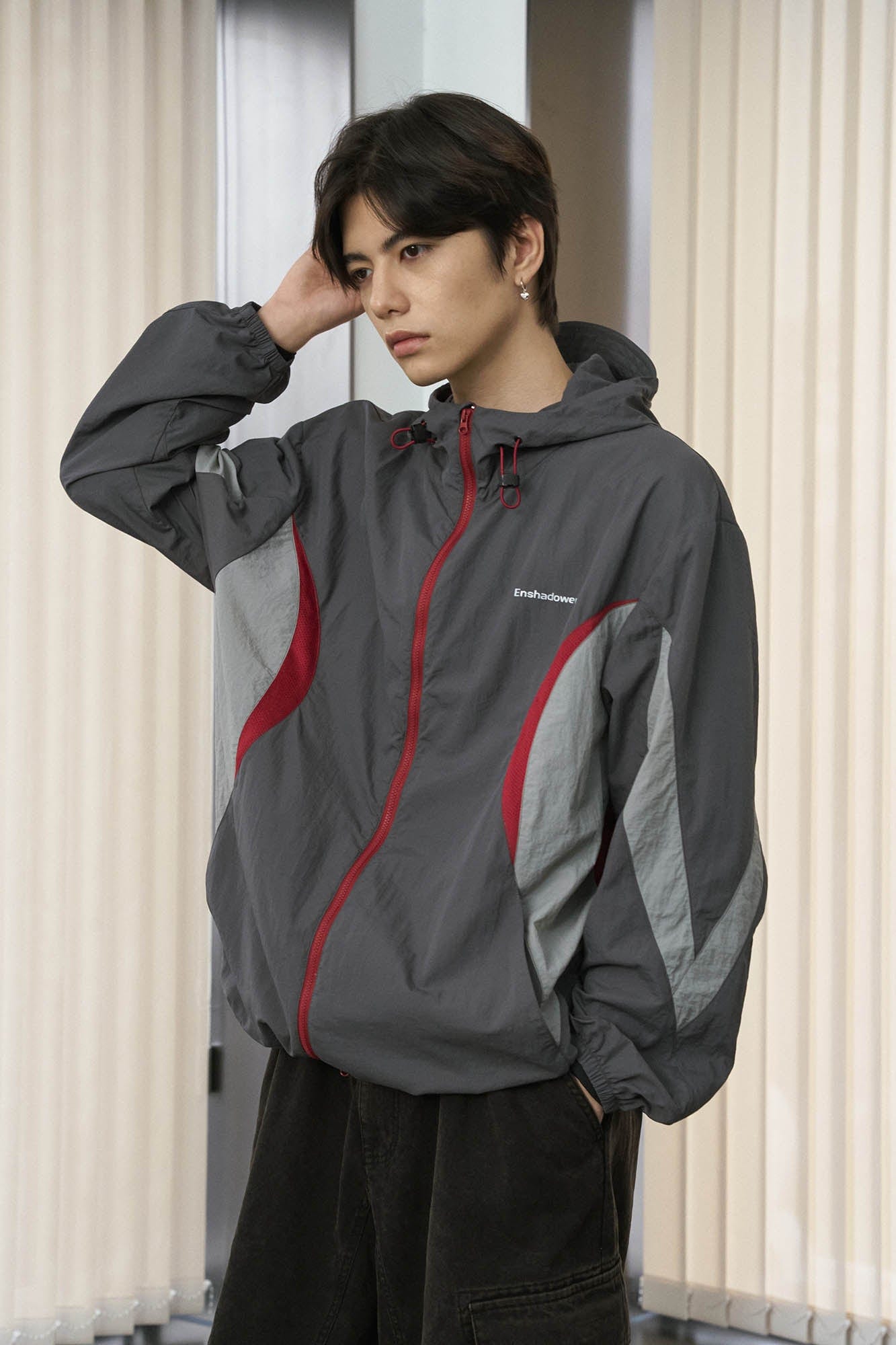 ENSHADOWER Spliced Mesh UV Protection Drawstring Jacket, premium urban and streetwear designers apparel on PROJECTISR.com, ENSHADOWER