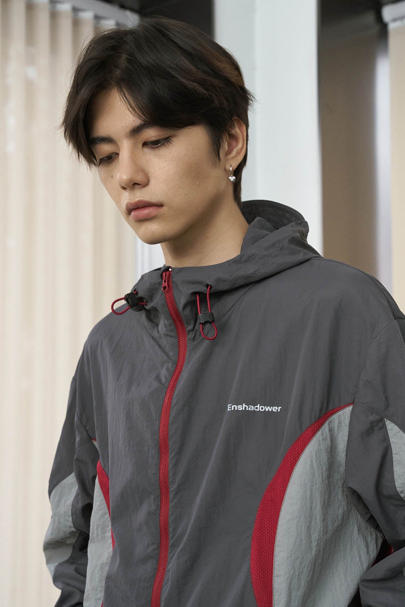 ENSHADOWER Spliced Mesh UV Protection Drawstring Jacket, premium urban and streetwear designers apparel on PROJECTISR.com, ENSHADOWER