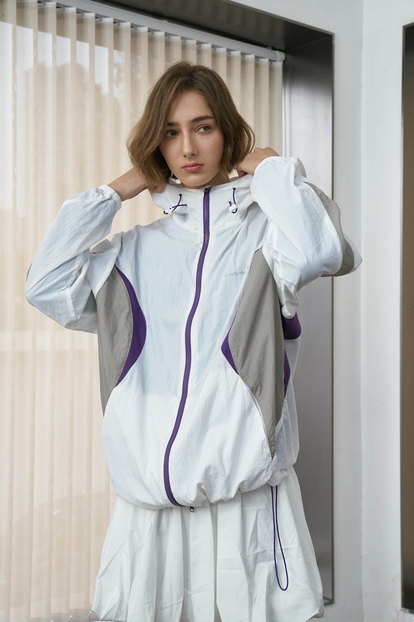 ENSHADOWER Spliced Mesh UV Protection Drawstring Jacket, premium urban and streetwear designers apparel on PROJECTISR.com, ENSHADOWER