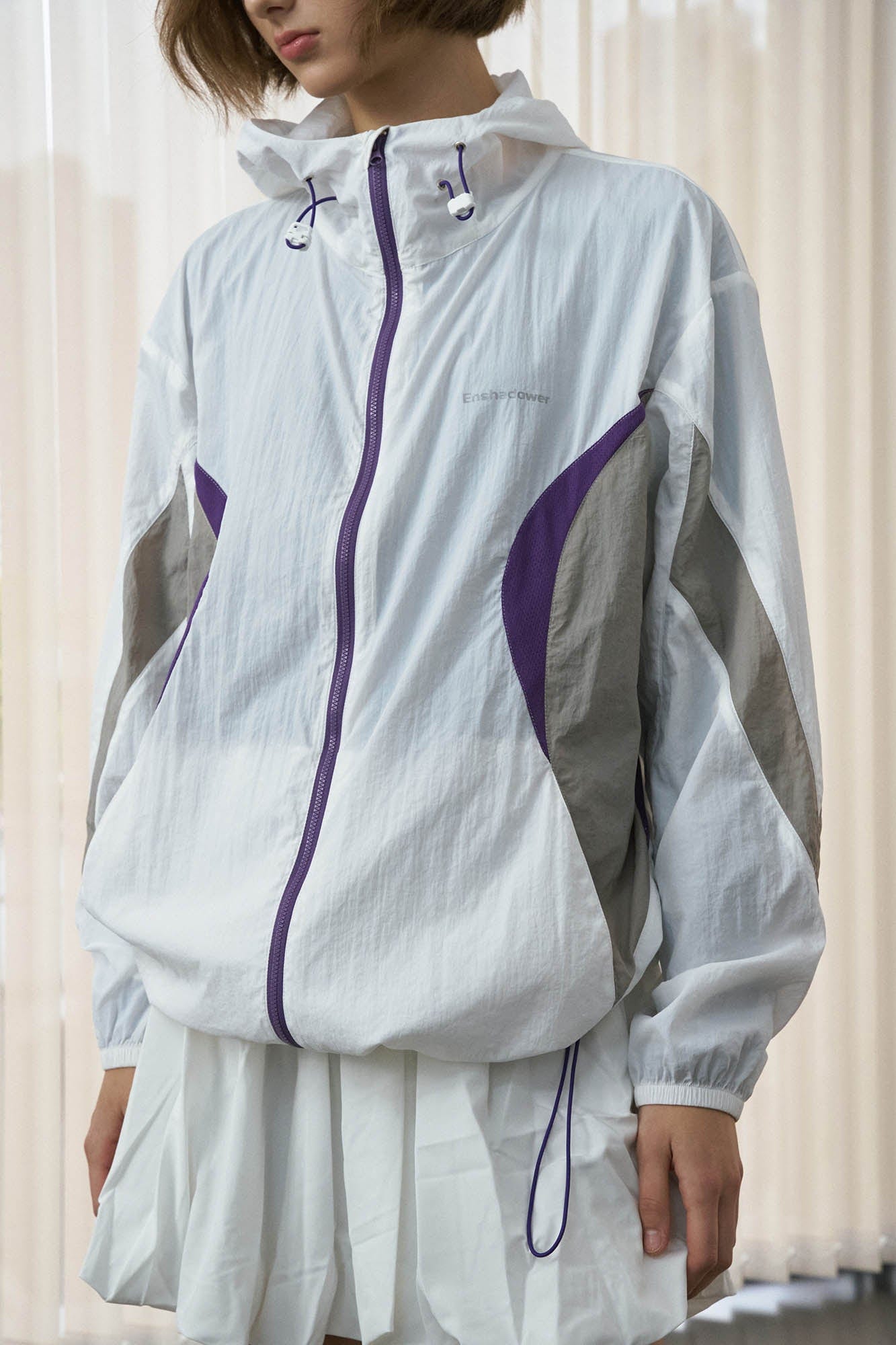 ENSHADOWER Spliced Mesh UV Protection Drawstring Jacket, premium urban and streetwear designers apparel on PROJECTISR.com, ENSHADOWER